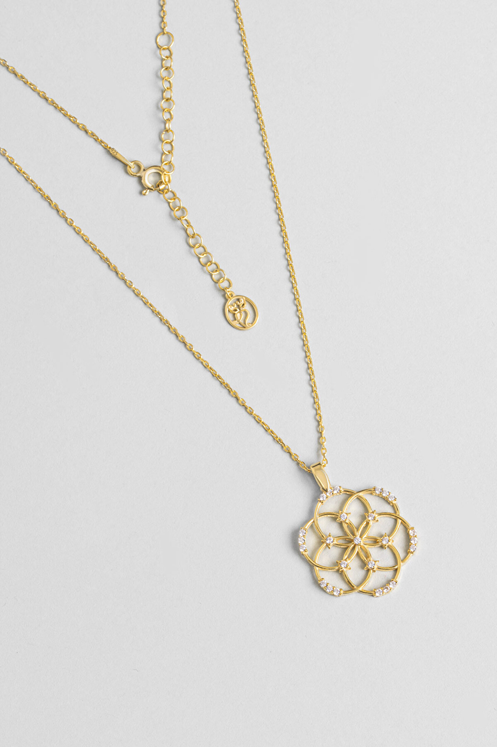 18 Ayar Sarı Altın Kaplama Gümüş 45 Cm Yaşam Çiçeği Kolye - 0