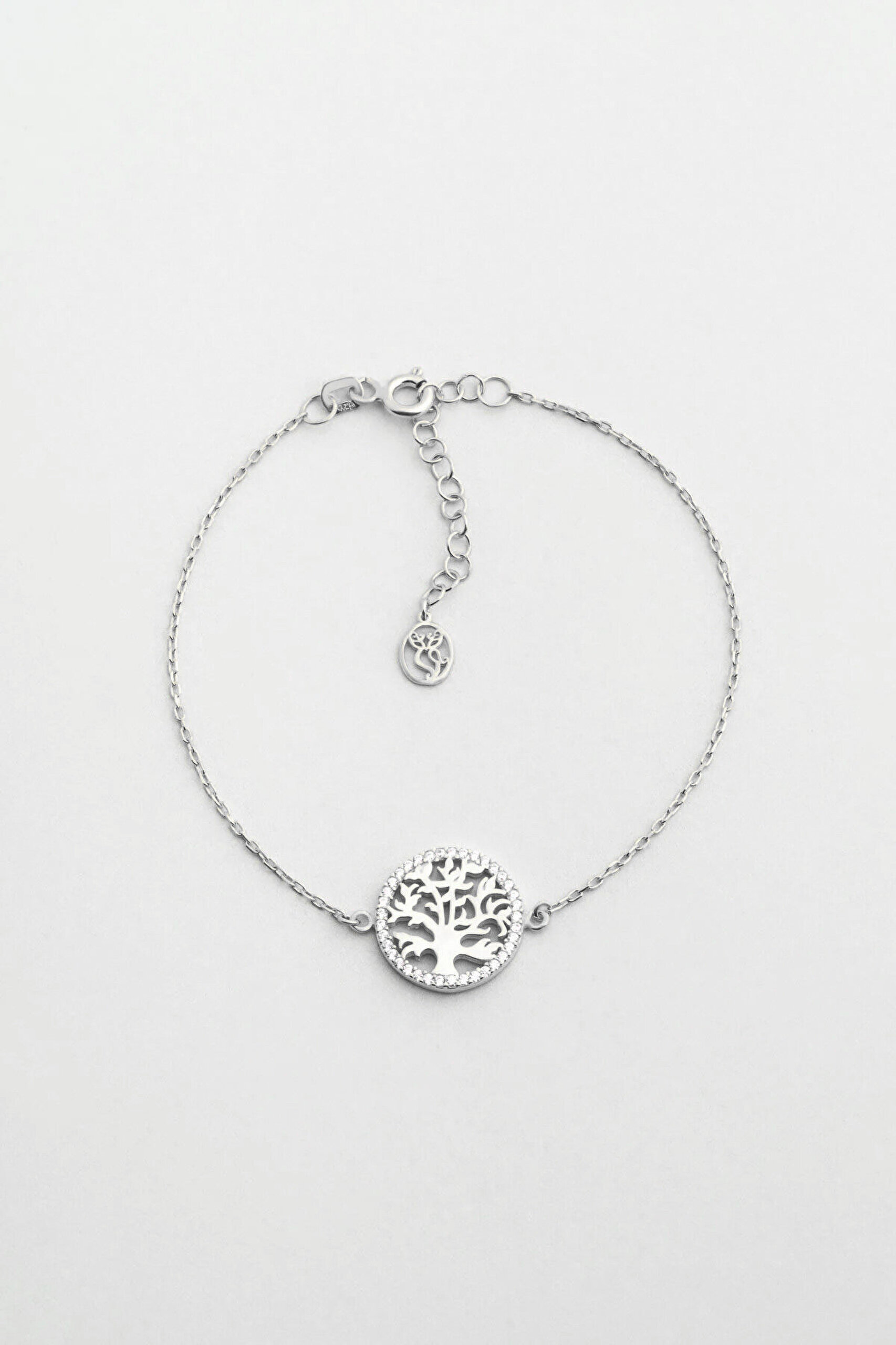 Hayat Ağacı 18 Ayar Beyaz Altın Kaplama 20 Cm Gümüş Minimal Bileklik - 0