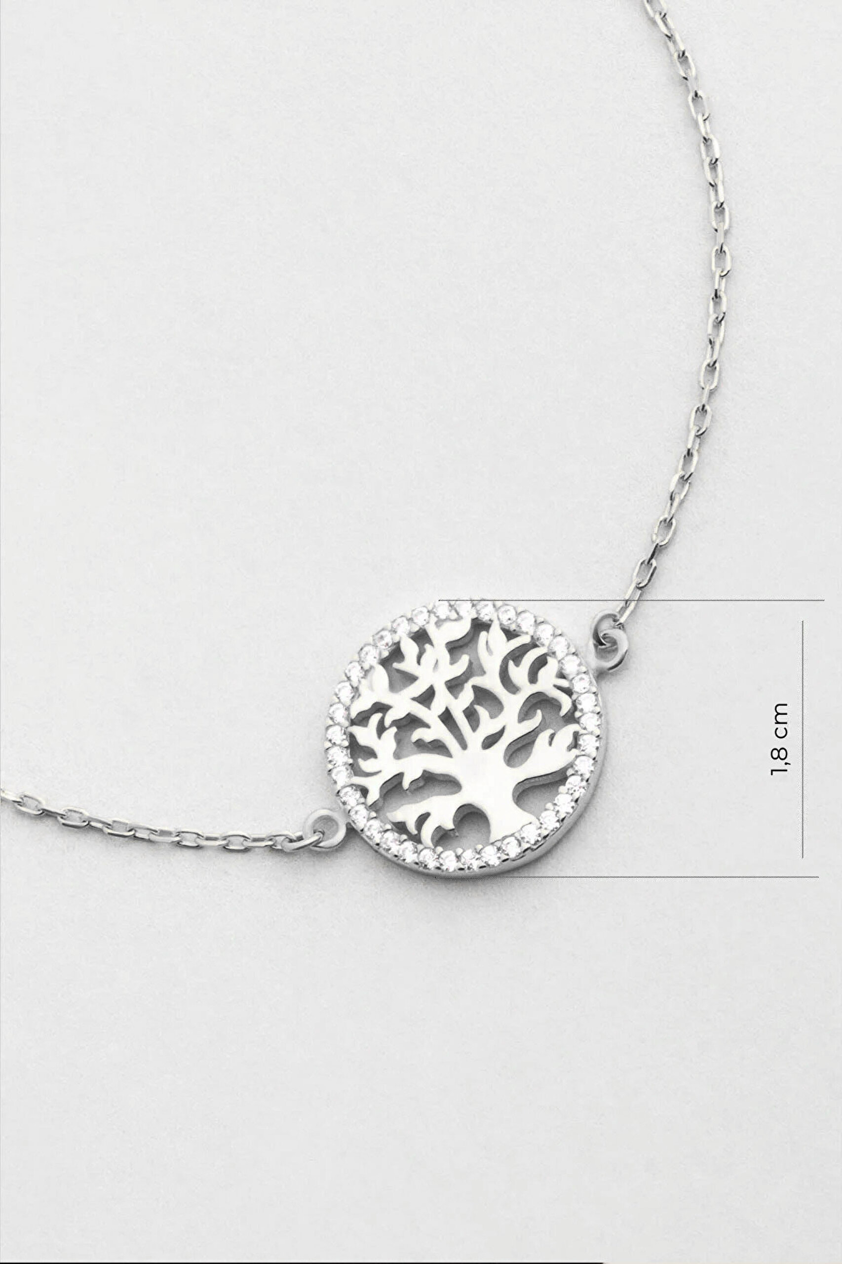 Hayat Ağacı 18 Ayar Beyaz Altın Kaplama 20 Cm Gümüş Minimal Bileklik - 2