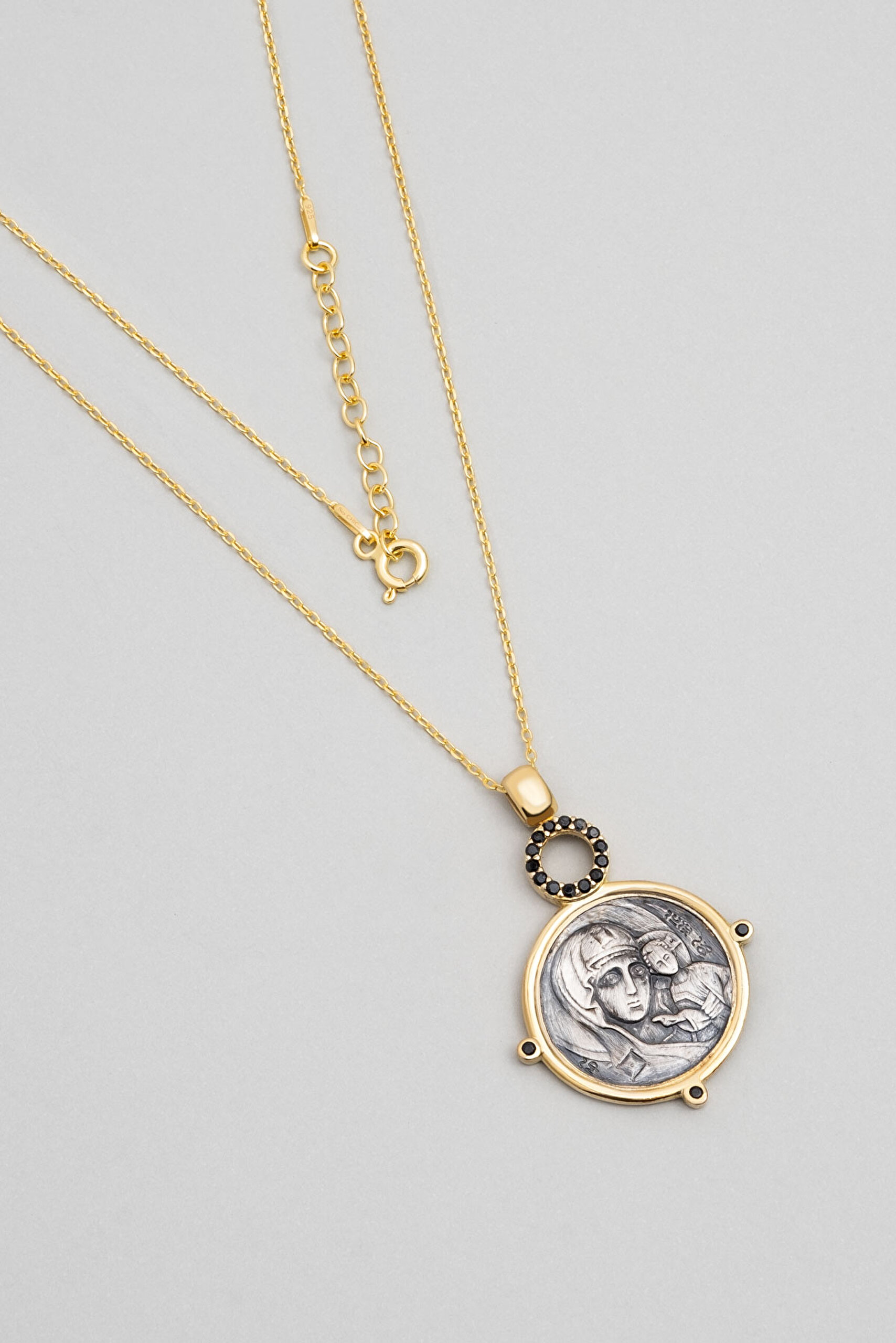 ⁠ Meryem Ana Tasfirli 18 Ayar Sarı Altın Kaplama 43 Cm Gümüş Cross Kolye_0}