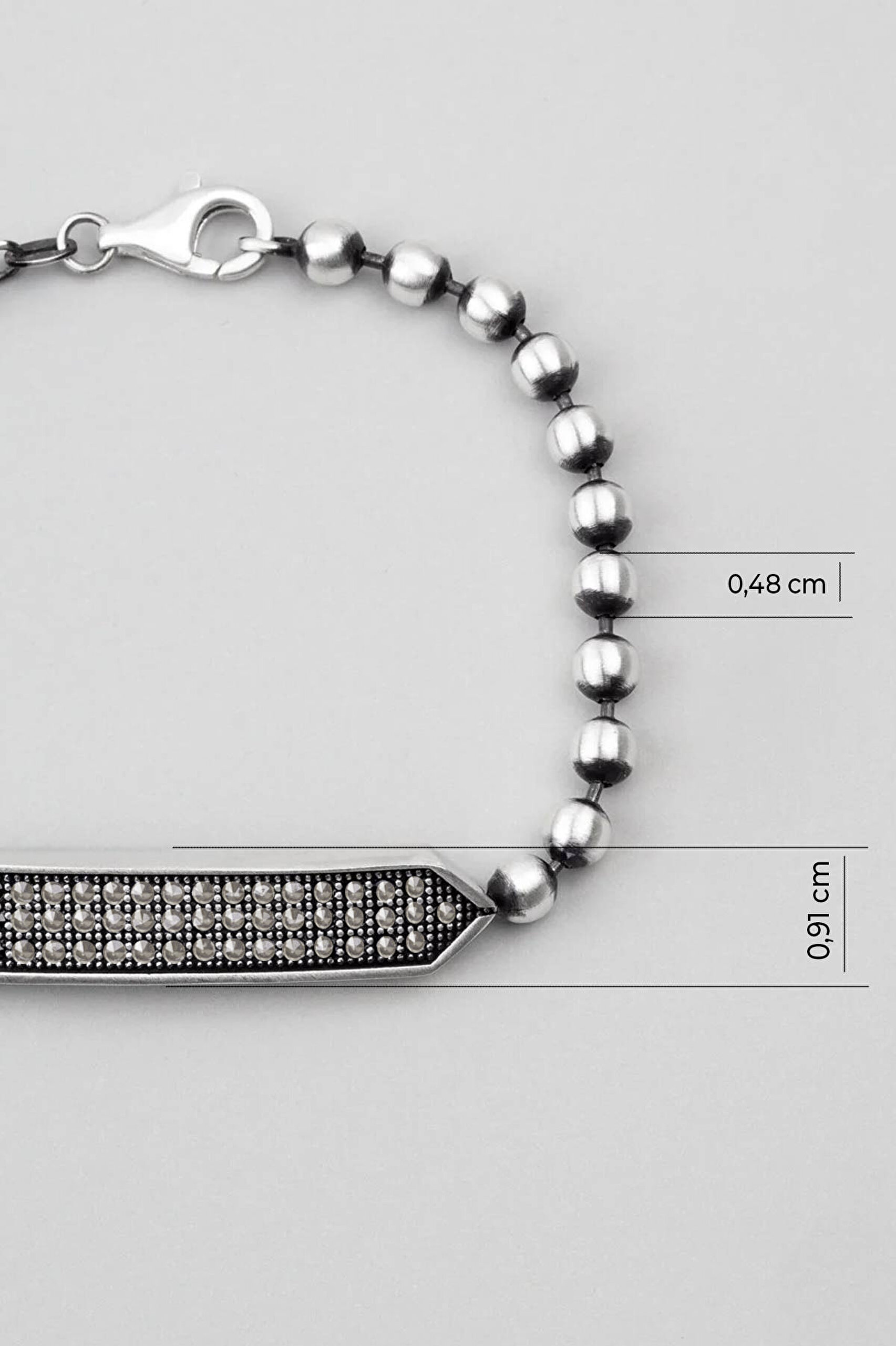 ⁠ Siyah Taşlı Gümüş Erkek Bileklik_2}