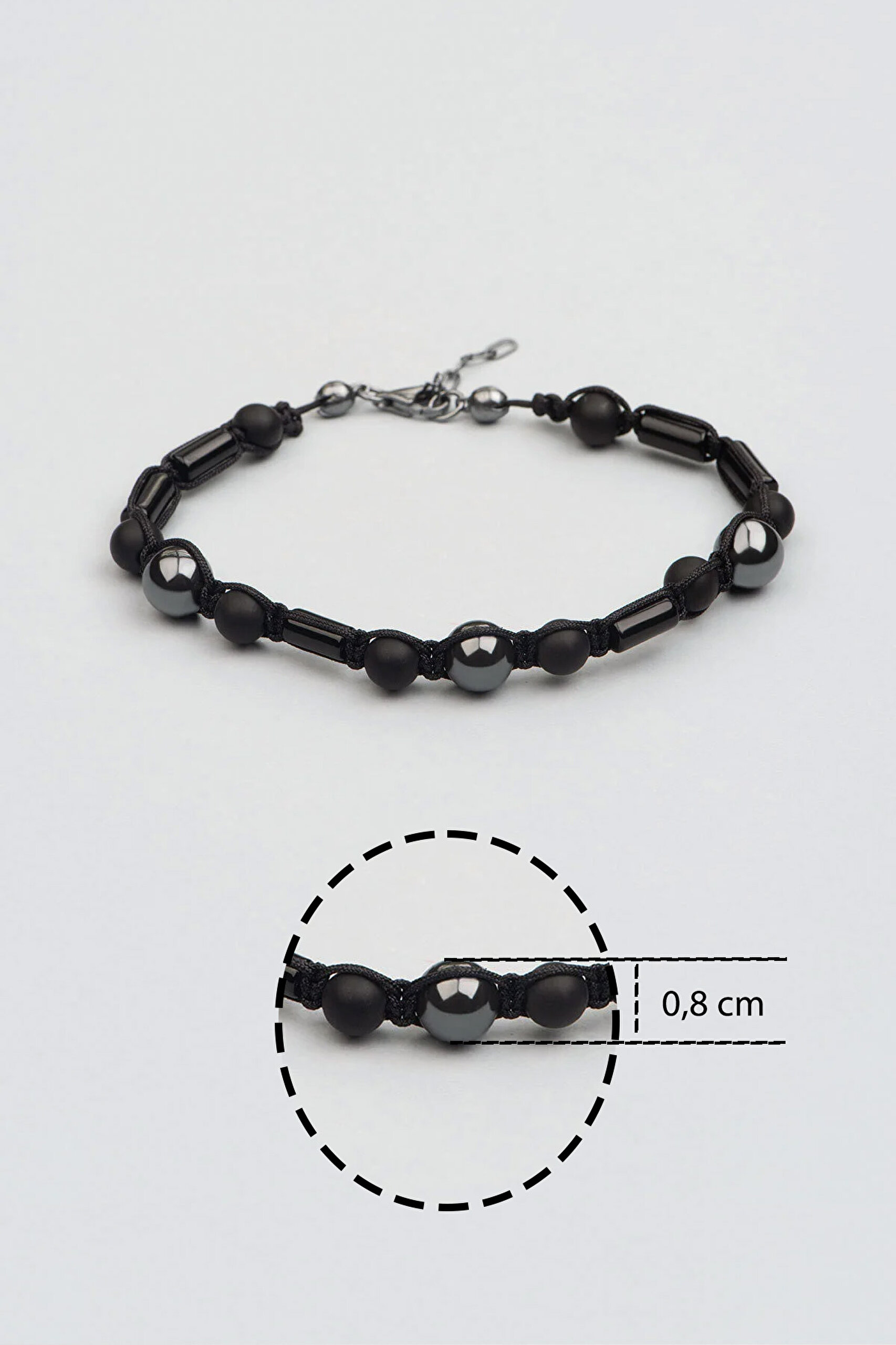 ⁠ Oniks Ve Hematit Taşlı Erkek 20 Cm Gümüş Bileklik_2}
