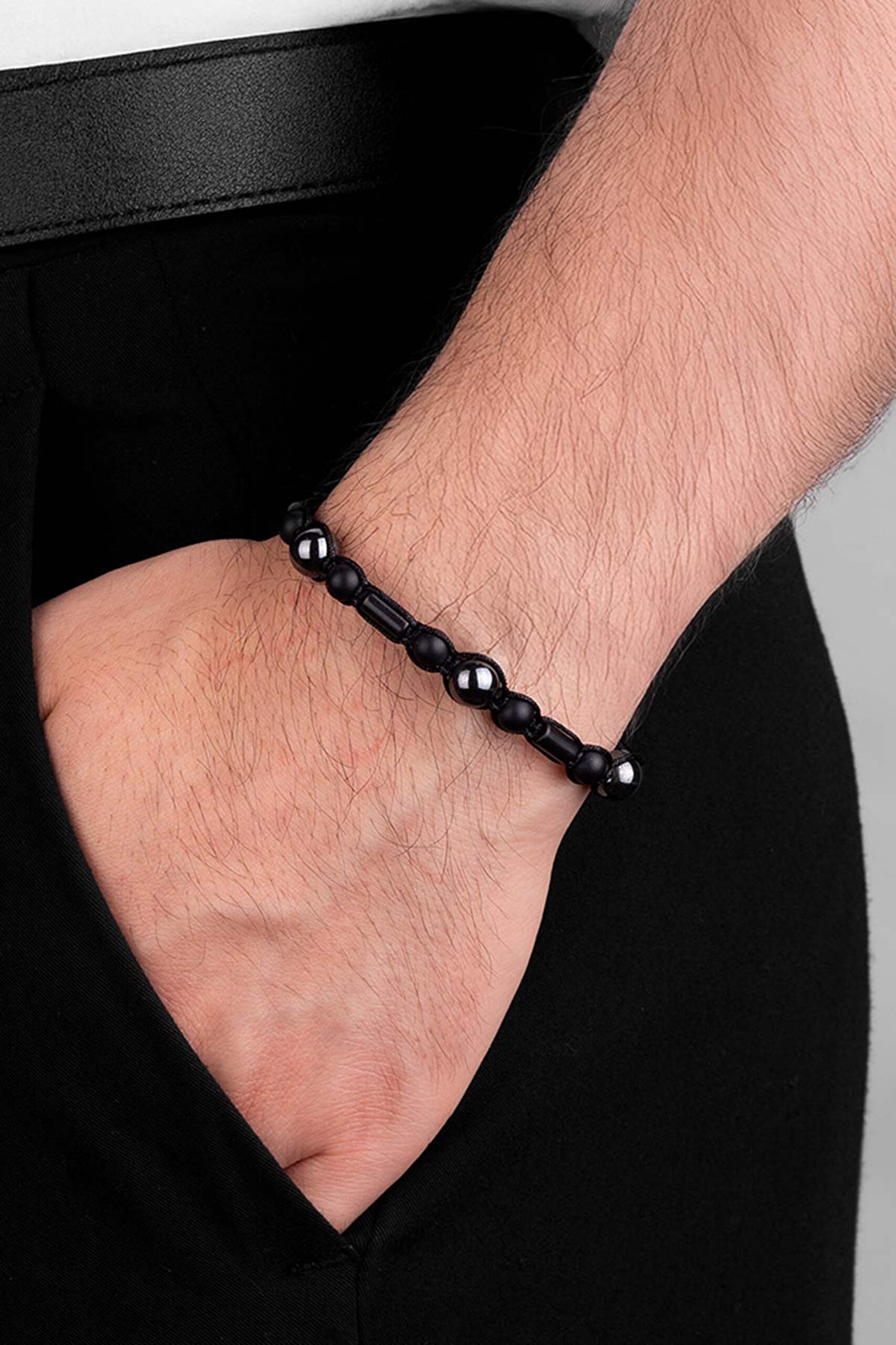 ⁠ Oniks Ve Hematit Taşlı Erkek 20 Cm Gümüş Bileklik_1}