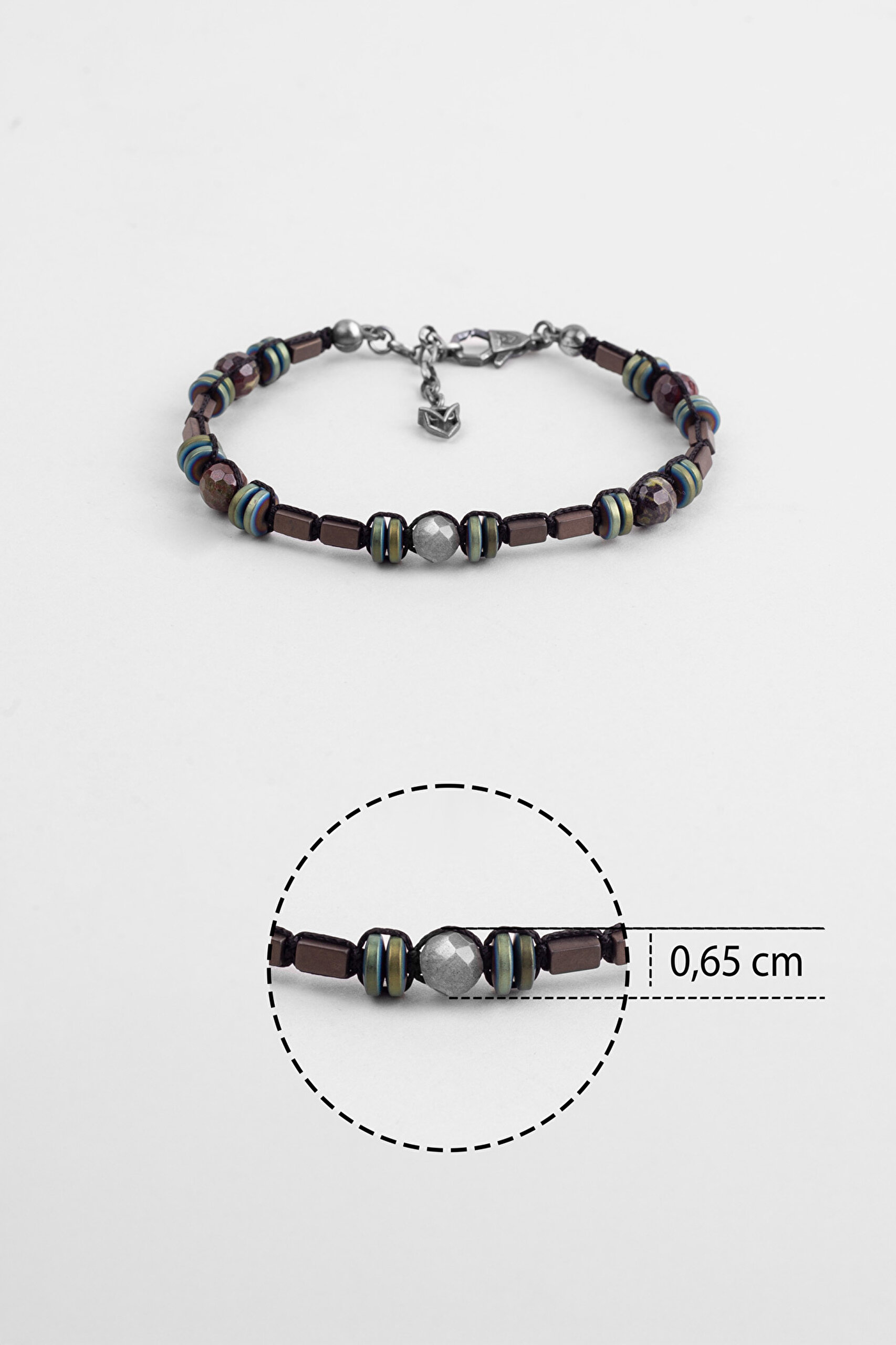 ⁠ Kalsedon Ve Hematit Taşlı 22 Cm Gümüş Erkek Bileklik_2}