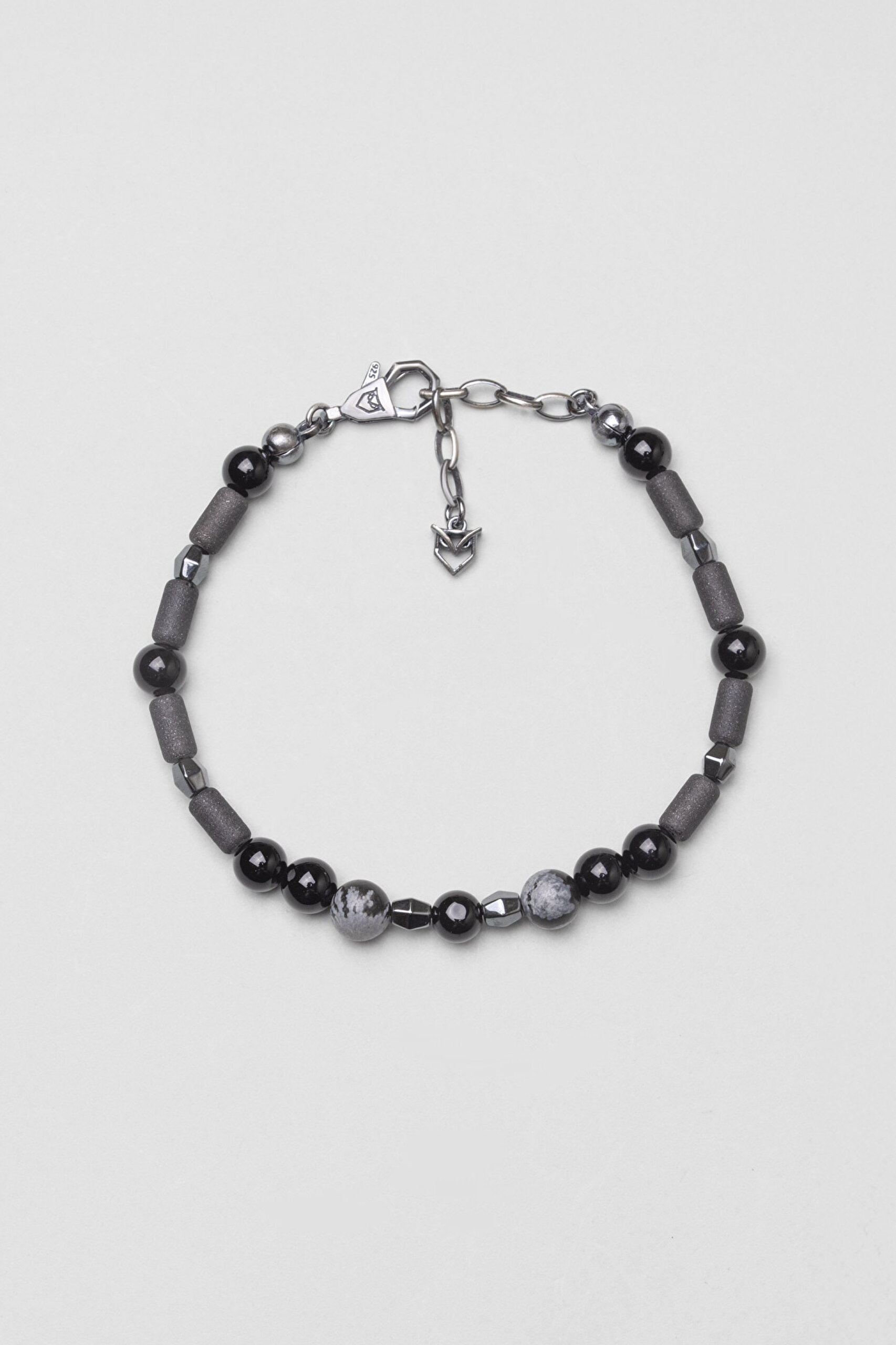 ⁠ Hematit Ve Dalmaçyalı Taşlı Erkek 22 Cm Gümüş Bileklik_0}