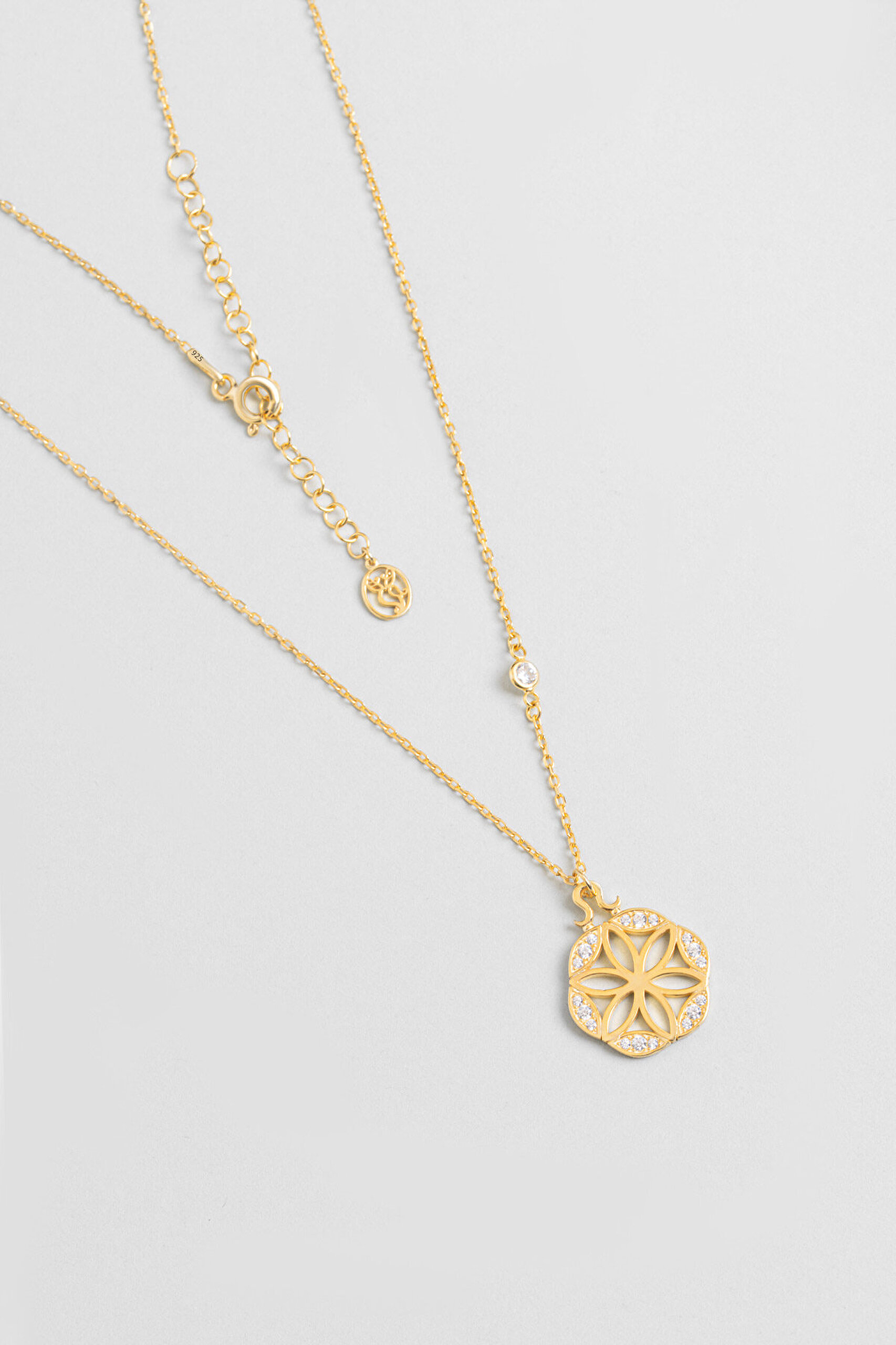 18 Ayar Sarı Altın Kaplama Gümüş Yaşam Çiçeği 45 Cm Kolye - 0