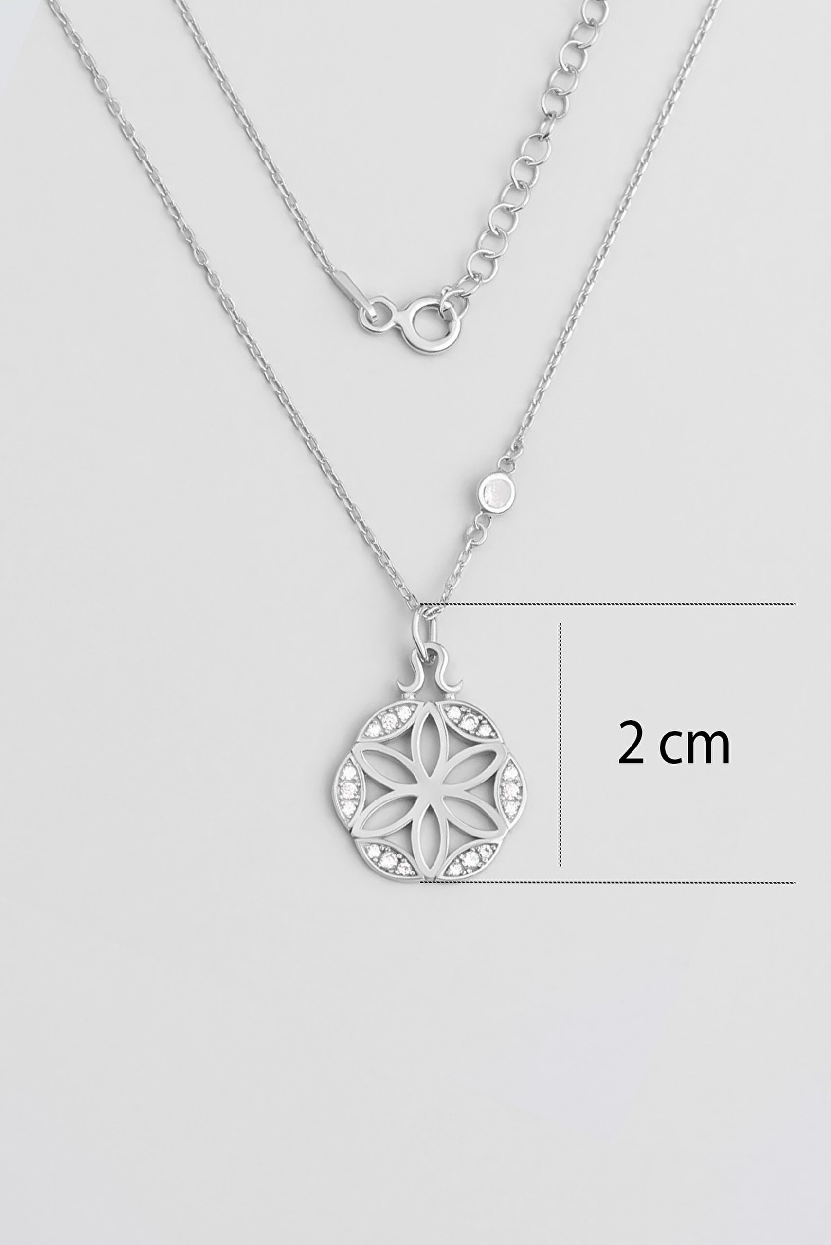⁠ 18 Ayar Beyaz Altın Kaplama Gümüş Yaşam Çiçeği 45 Cm Kolye_2}