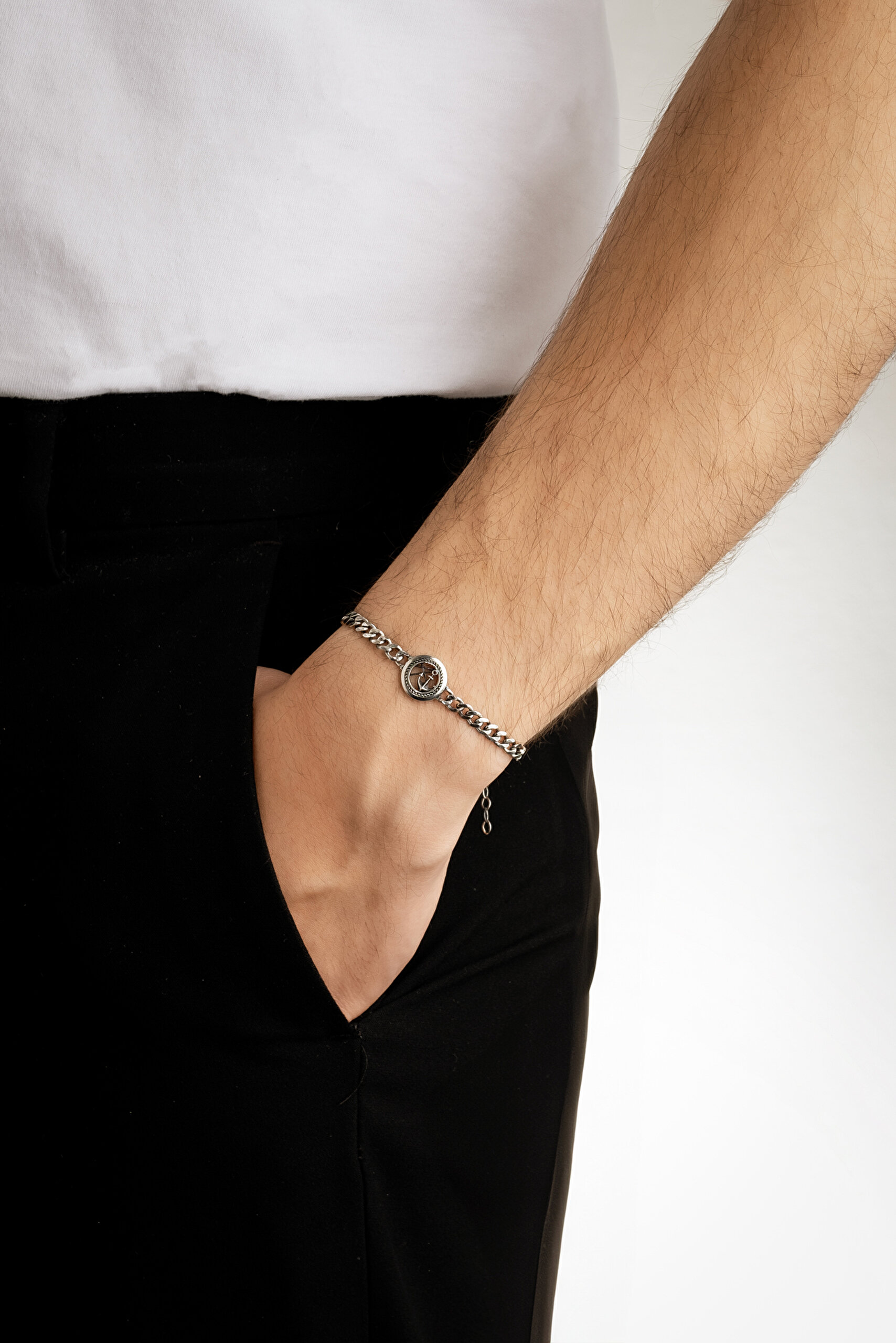 ⁠ Çapa Figürlü 21 Cm Gümüş Erkek Zincir Bileklik_2}