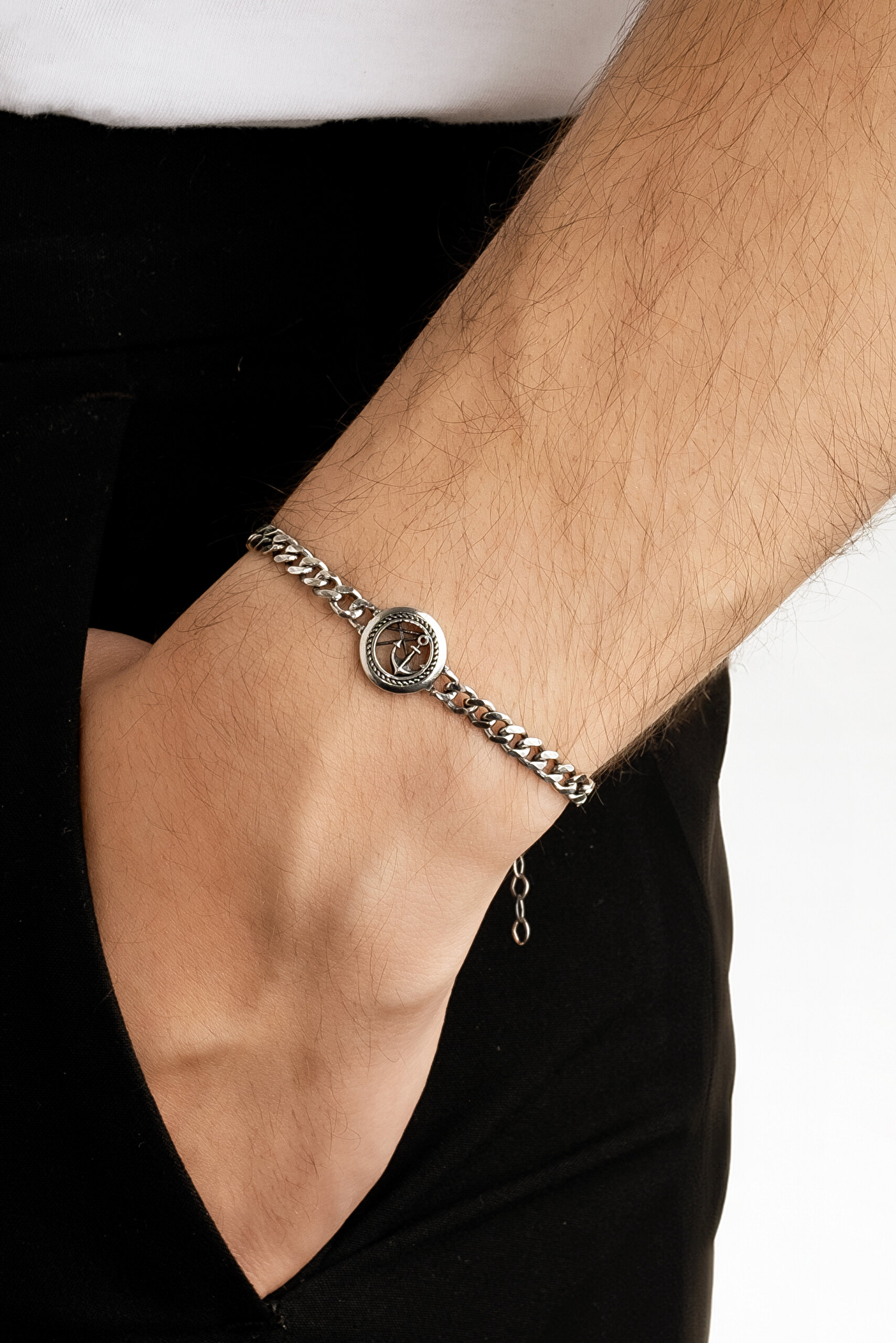 ⁠ Çapa Figürlü 21 Cm Gümüş Erkek Zincir Bileklik_3}