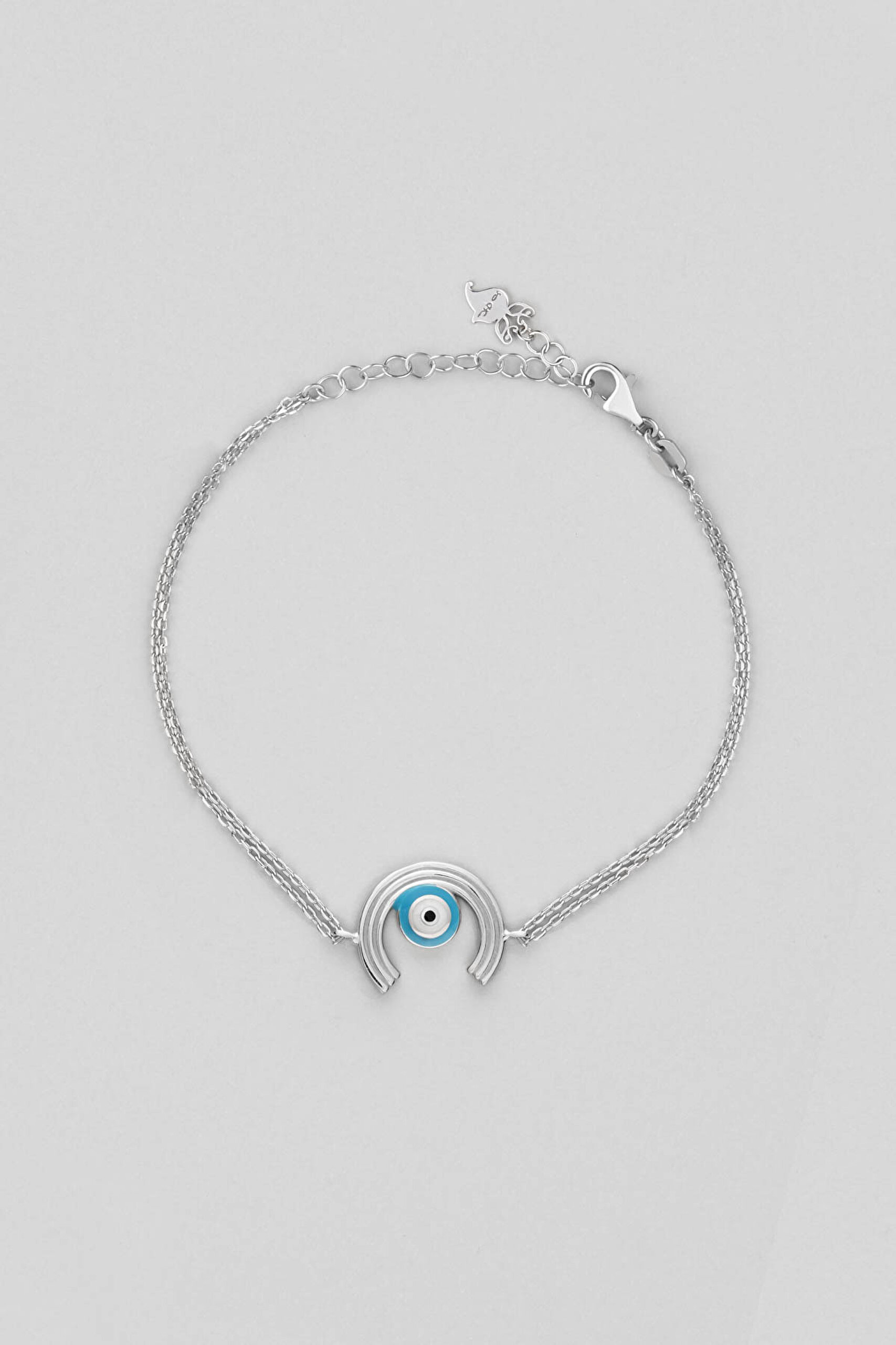 Minimal Nazar 18 Ayar Beyaz Altın Kaplama 19 Cm Gümüş Bileklik