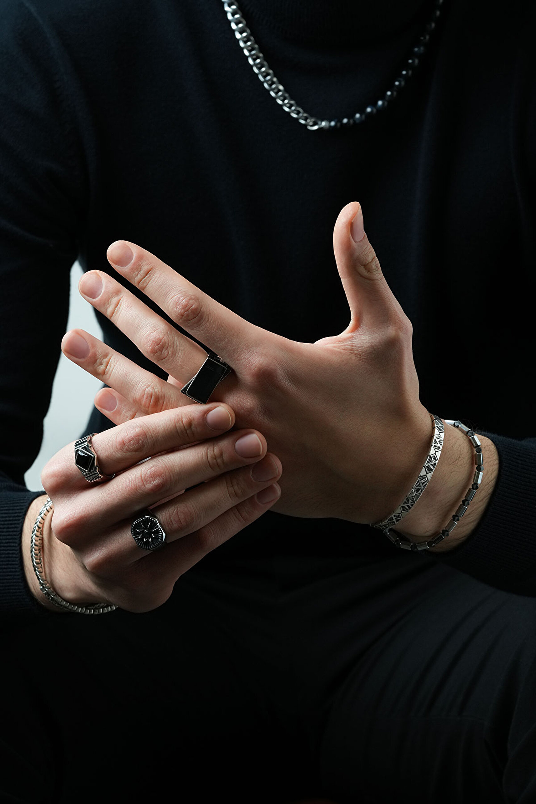 Modern Stil Gümüş Erkek Kelepçe Bileklik - 3