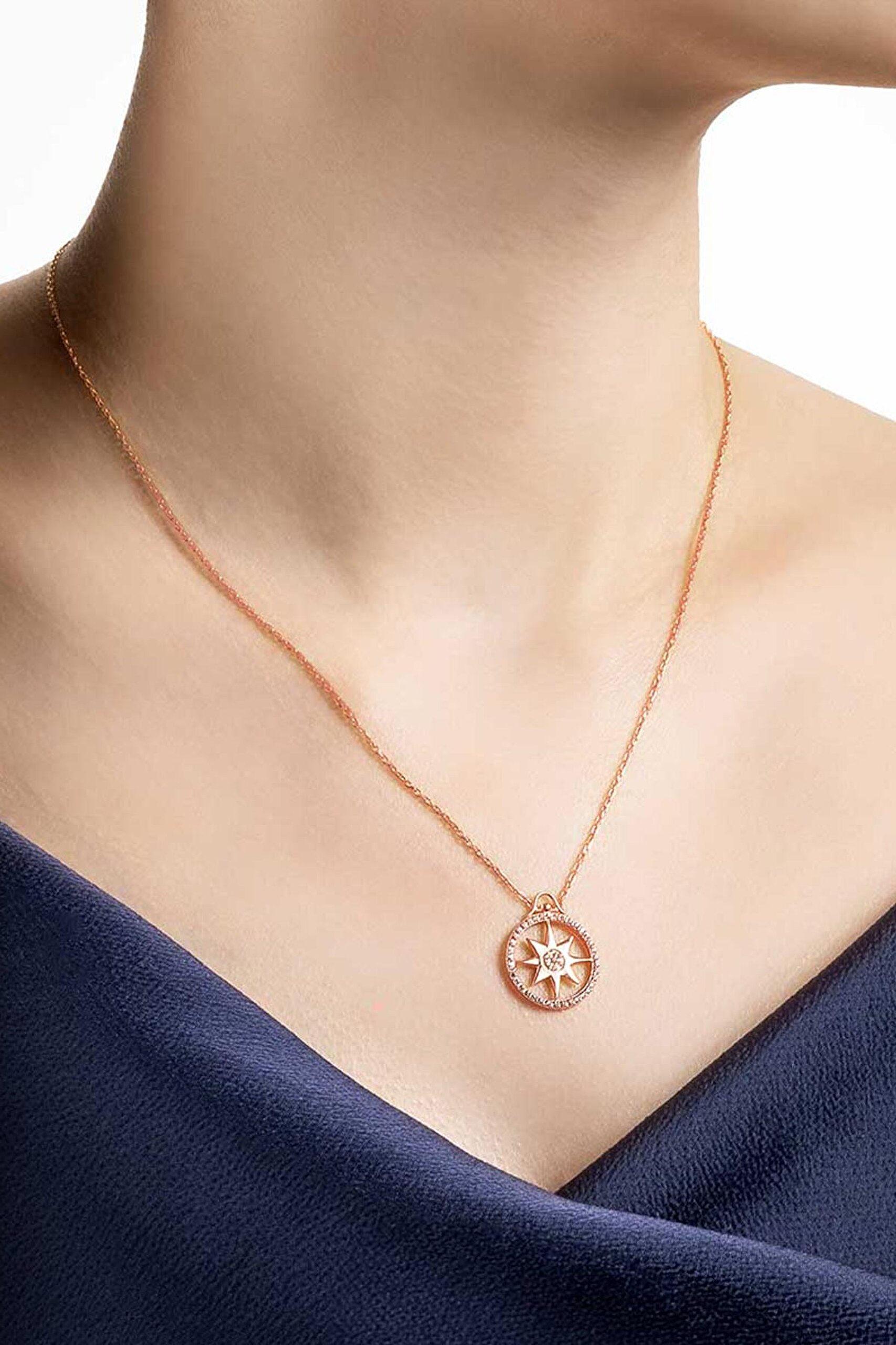 ⁠ Çoban Yıldızı 18 Ayar Rose Altın Kaplama 45 Cm Gümüş Kolye_1}