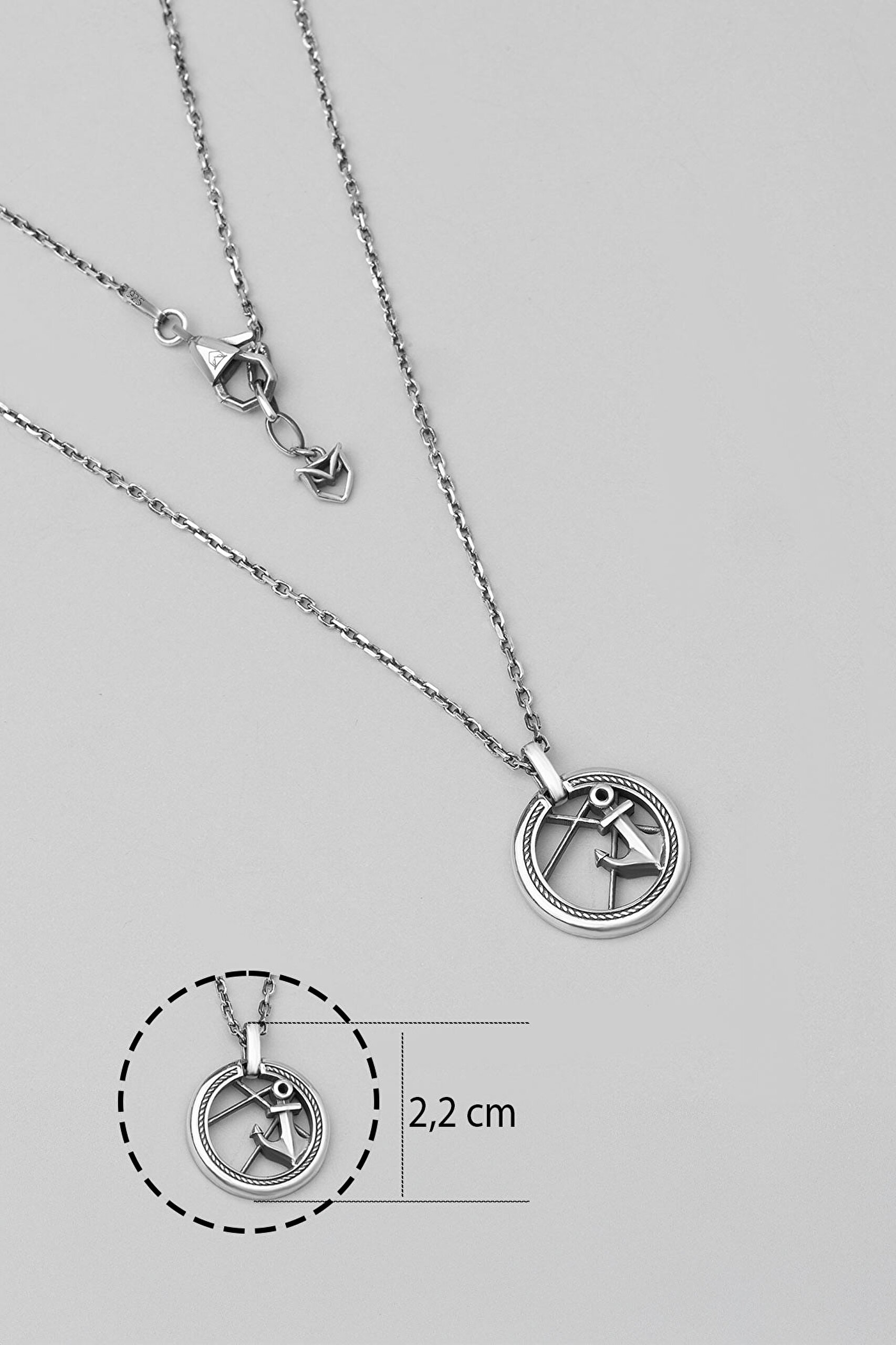 ⁠ Çapa Ve Kılıç Figürlü Gümüş Erkek Kolye_2}