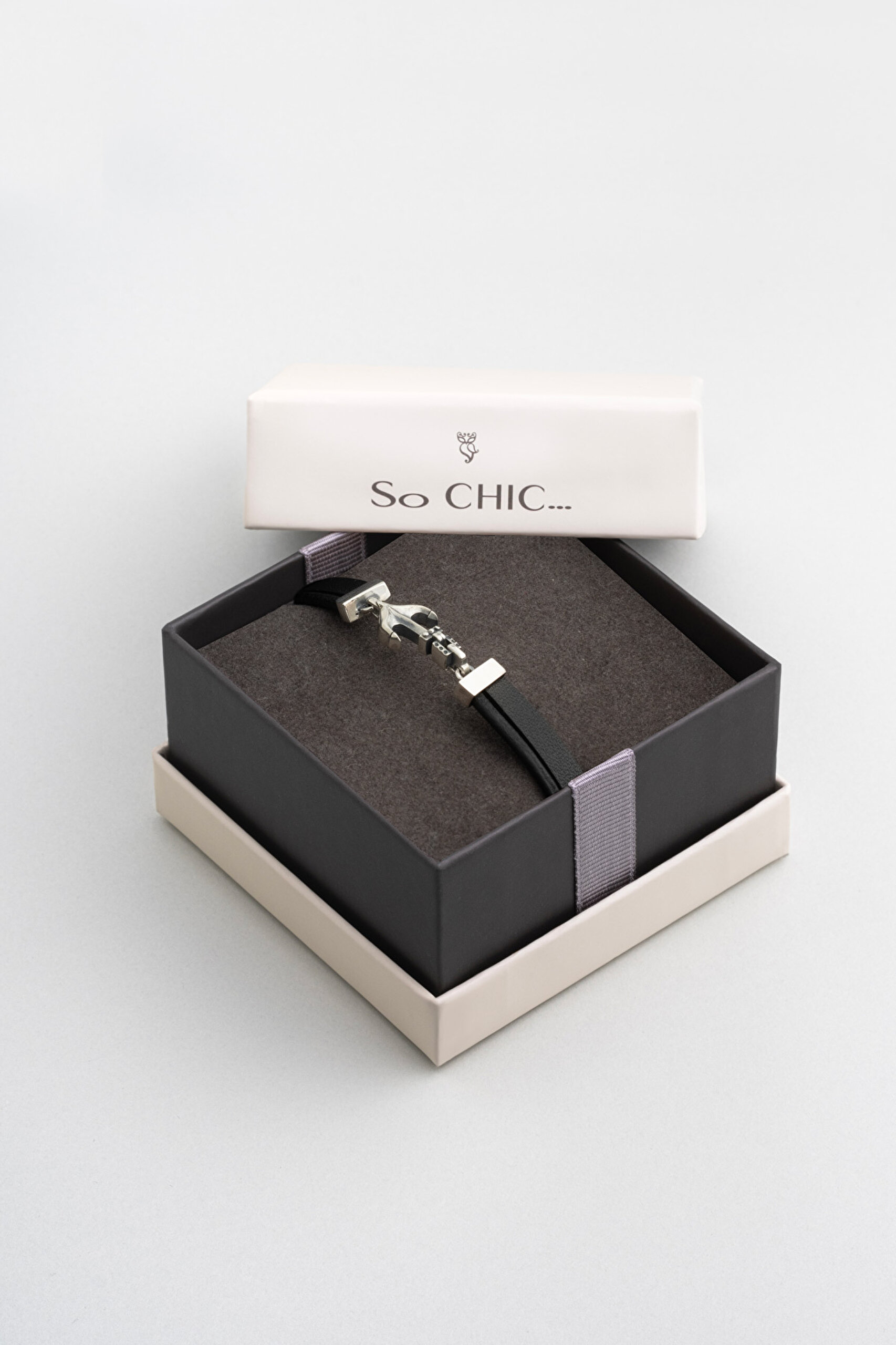 ⁠ Çapa Figürlü  Deri Erkek Gümüş Bileklik_4}