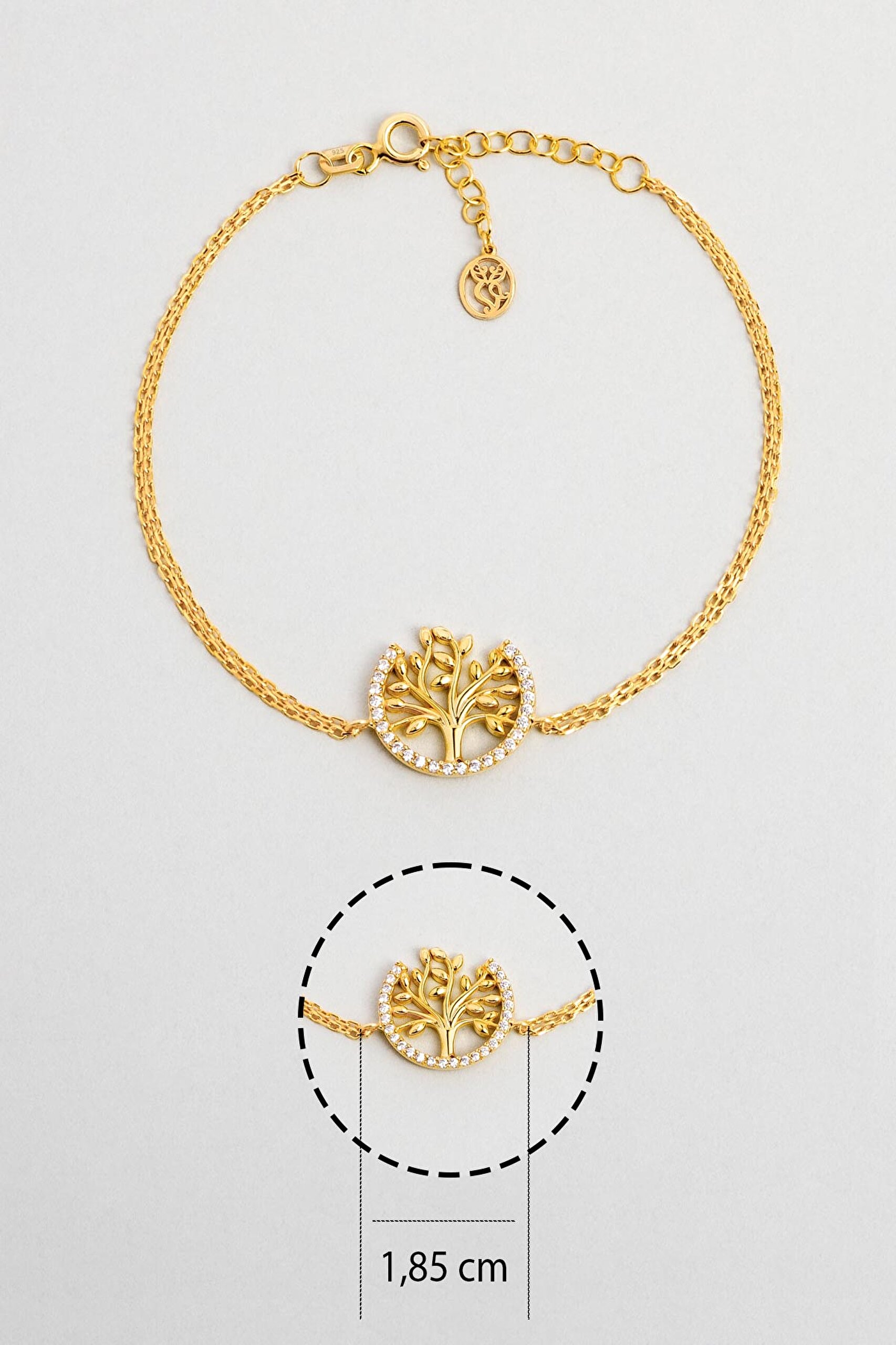 ⁠ Hayat Ağacı 18 Ayar Sarı Altın Kaplama Taşlı Gümüş Bileklik_2}