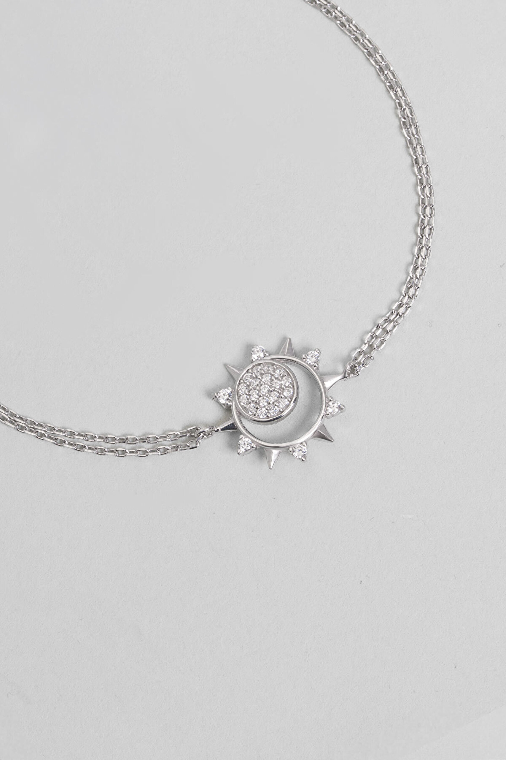 Gün Batımı 18 Ayar Beyaz Altın Kaplama Gümüş 19 Cm Minimal Bileklik - 4