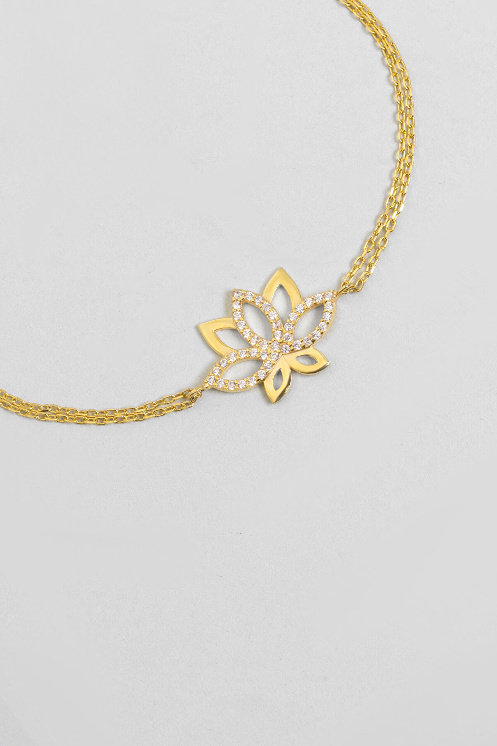 Nilüfer Çiçeği 18 Ayar Sarı Altın Kaplama 20 Cm Gümüş Minimal Bileklik - 4