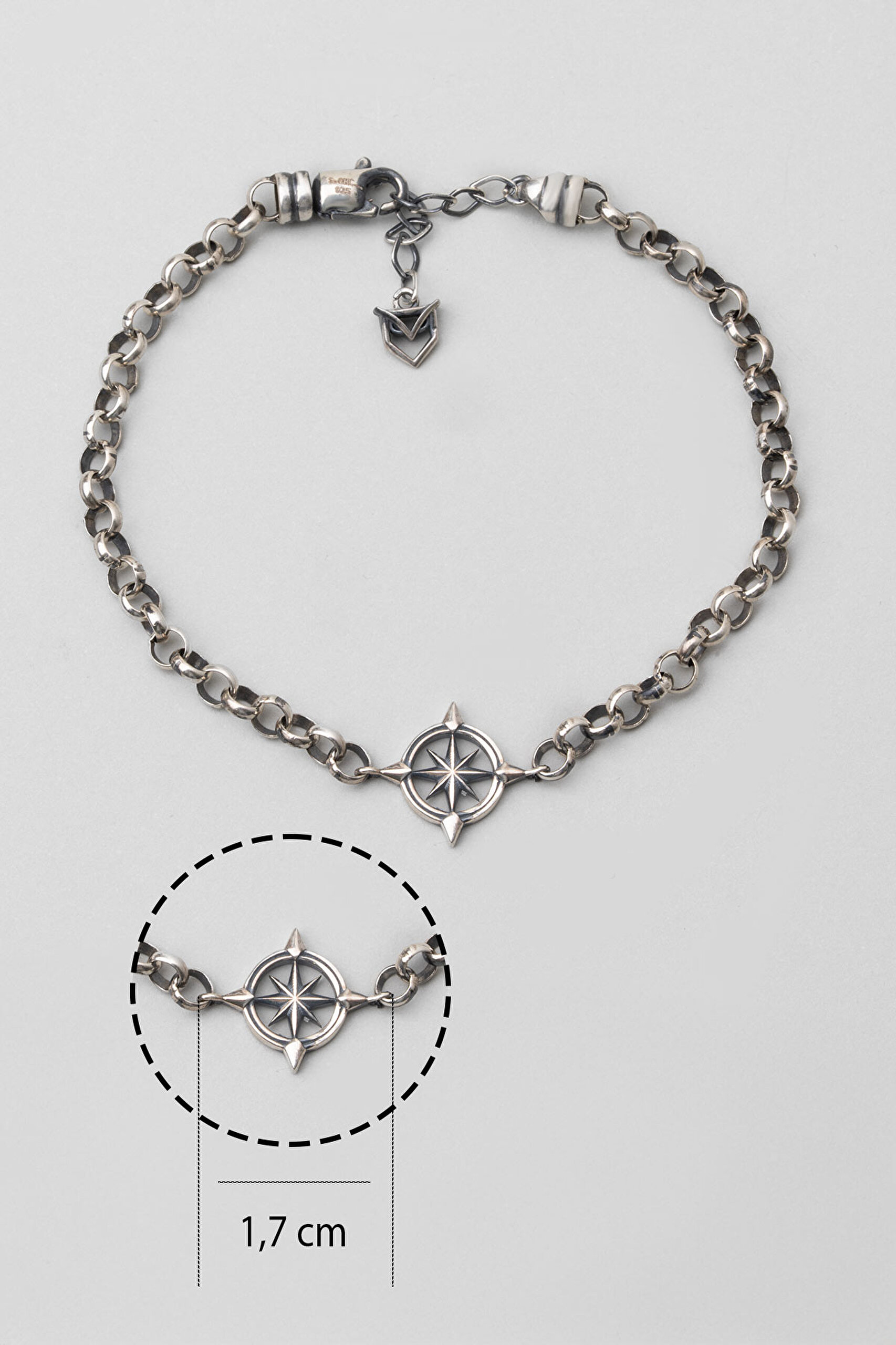 ⁠ Kuzey Yıldızı Figürlü Gümüş Erkek Bileklik_2}