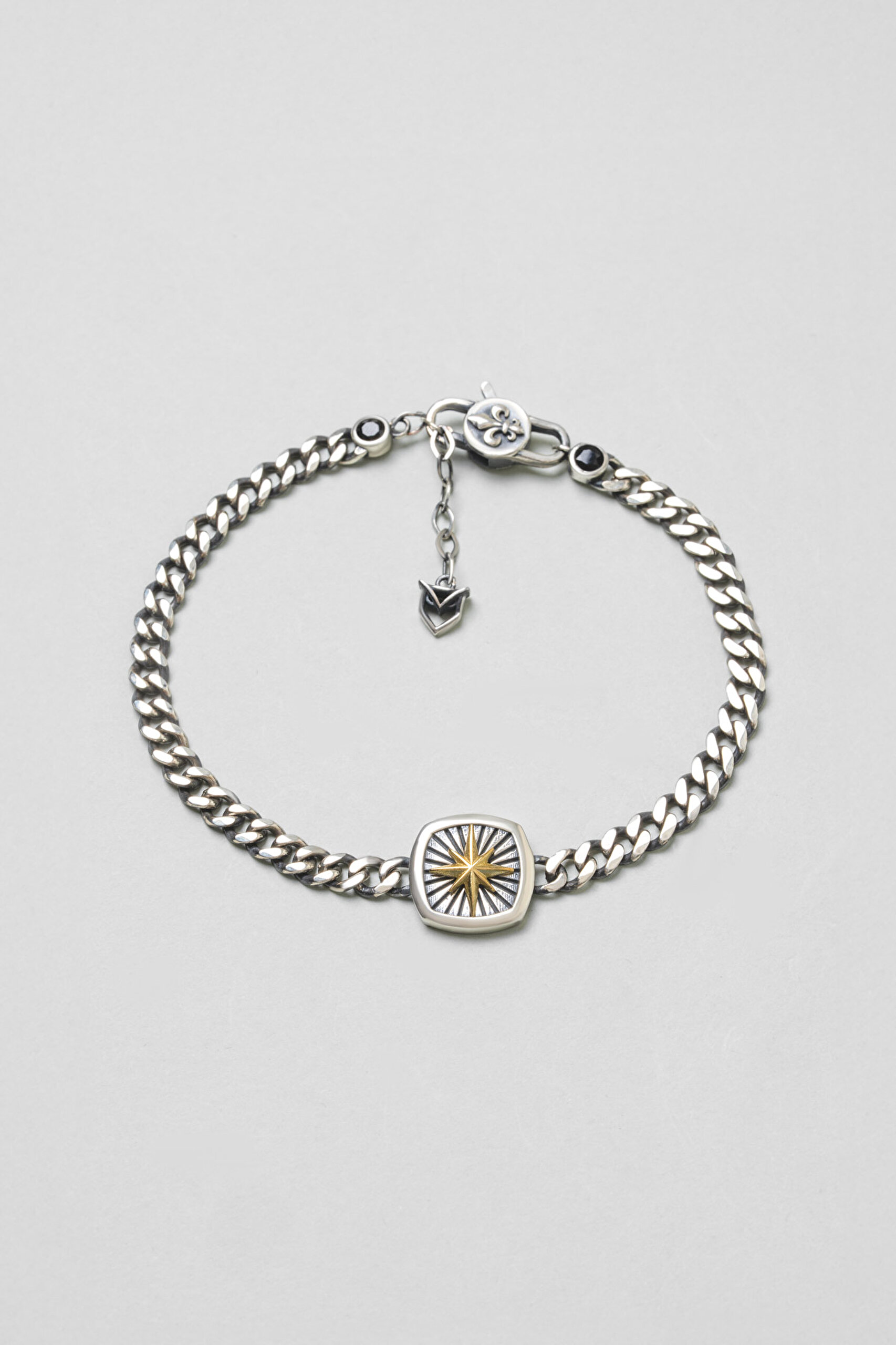 ⁠ Kutup Yıldızı 18 Ayar Beyaz Altın Kaplama Gümüş Erkek Bileklik_0}