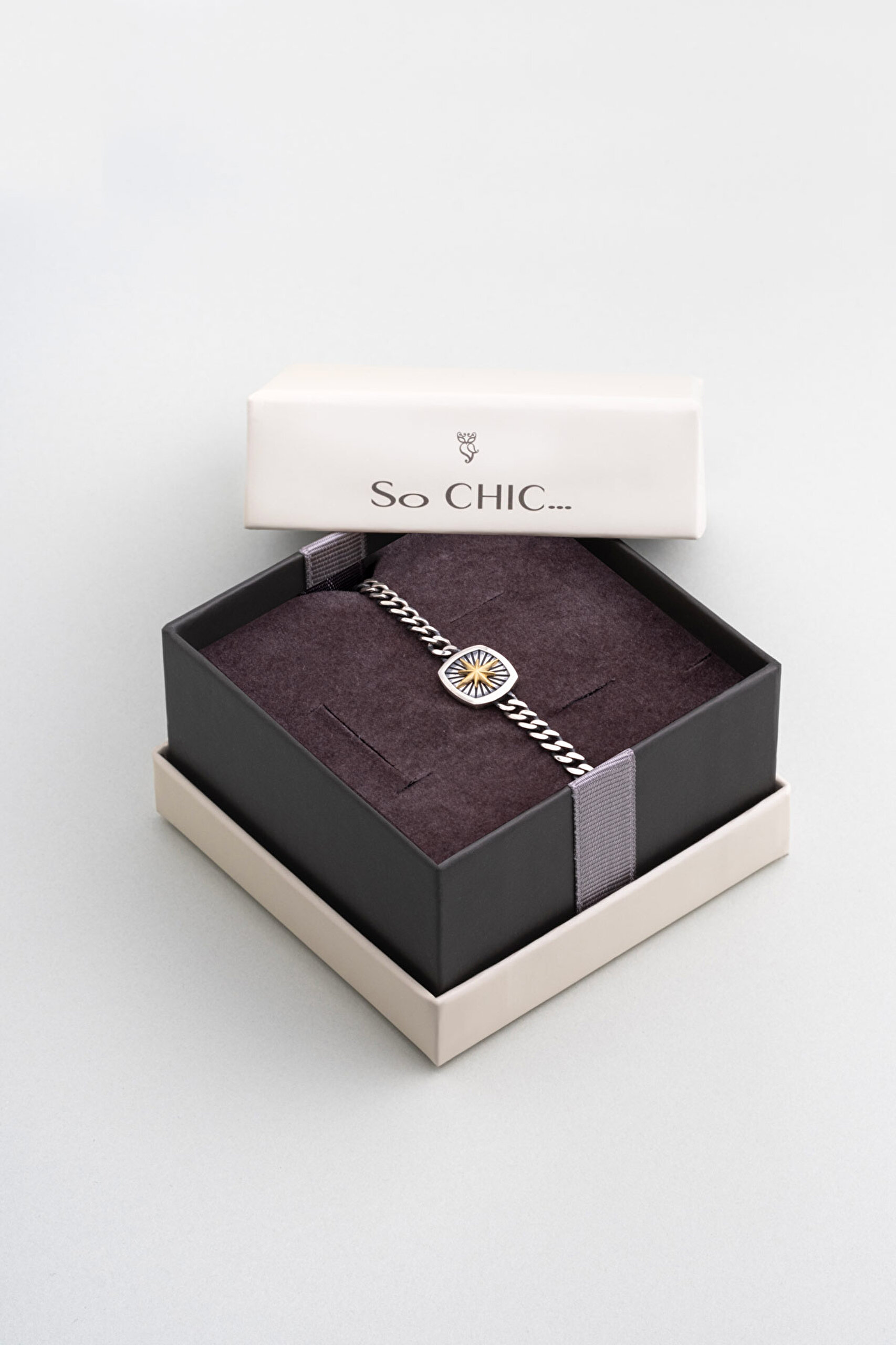 ⁠ Kutup Yıldızı 18 Ayar Beyaz Altın Kaplama Gümüş Erkek Bileklik_5}