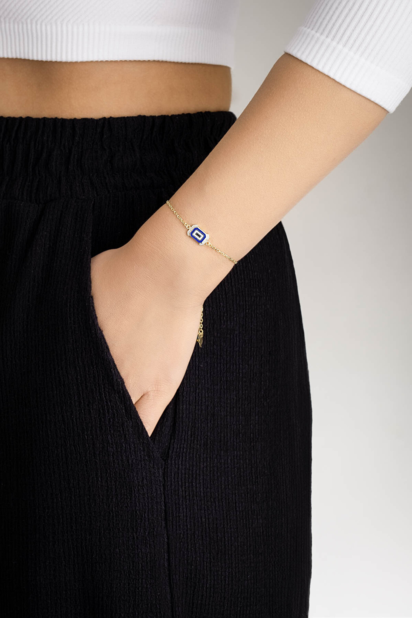 ⁠ Evil Eye 18 Ayar Sarı Altın Kaplama Ayarlanabilir Gümüş Minimal Bileklik_1}