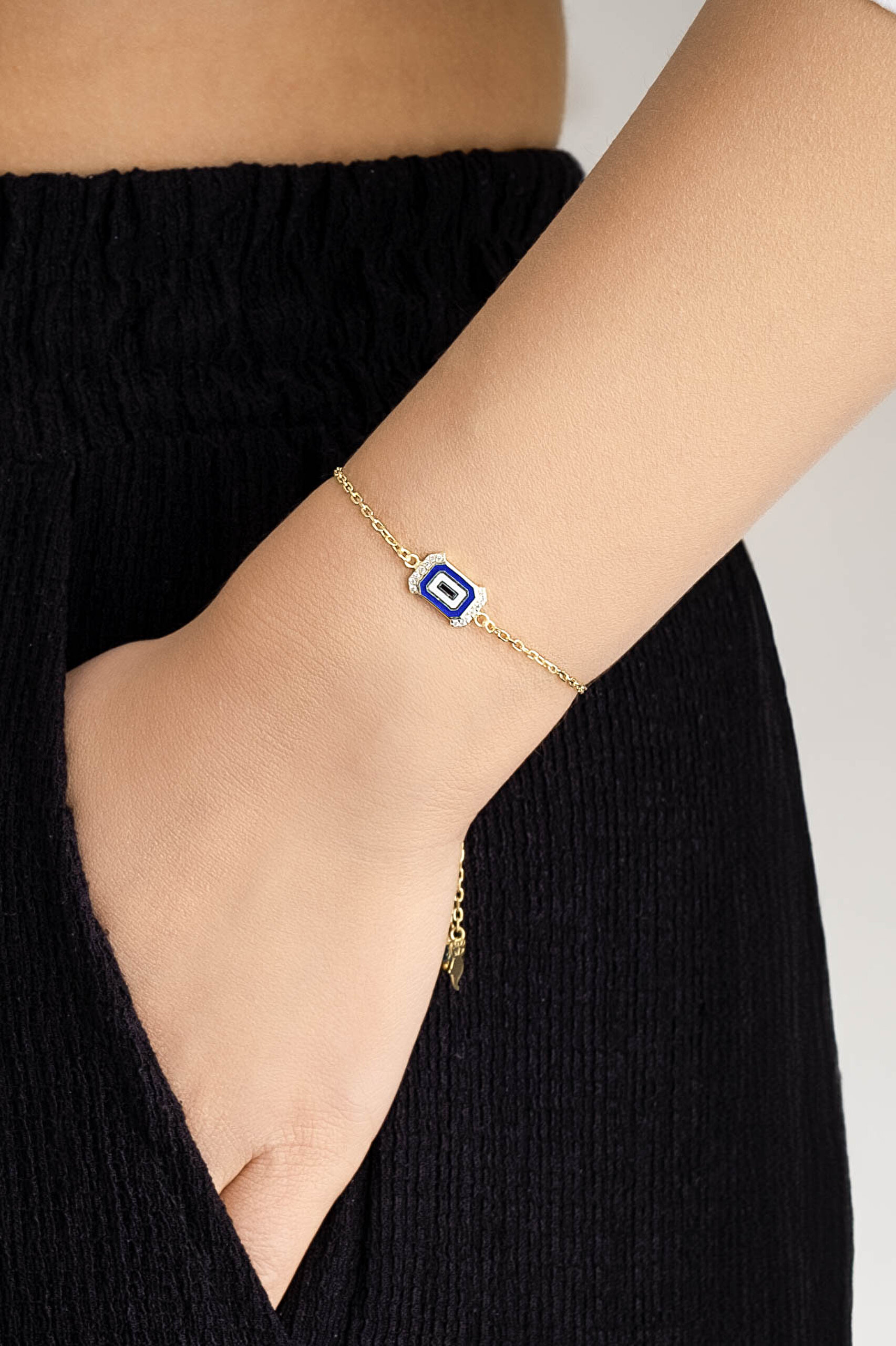 ⁠ Evil Eye 18 Ayar Sarı Altın Kaplama Ayarlanabilir Gümüş Minimal Bileklik_3}