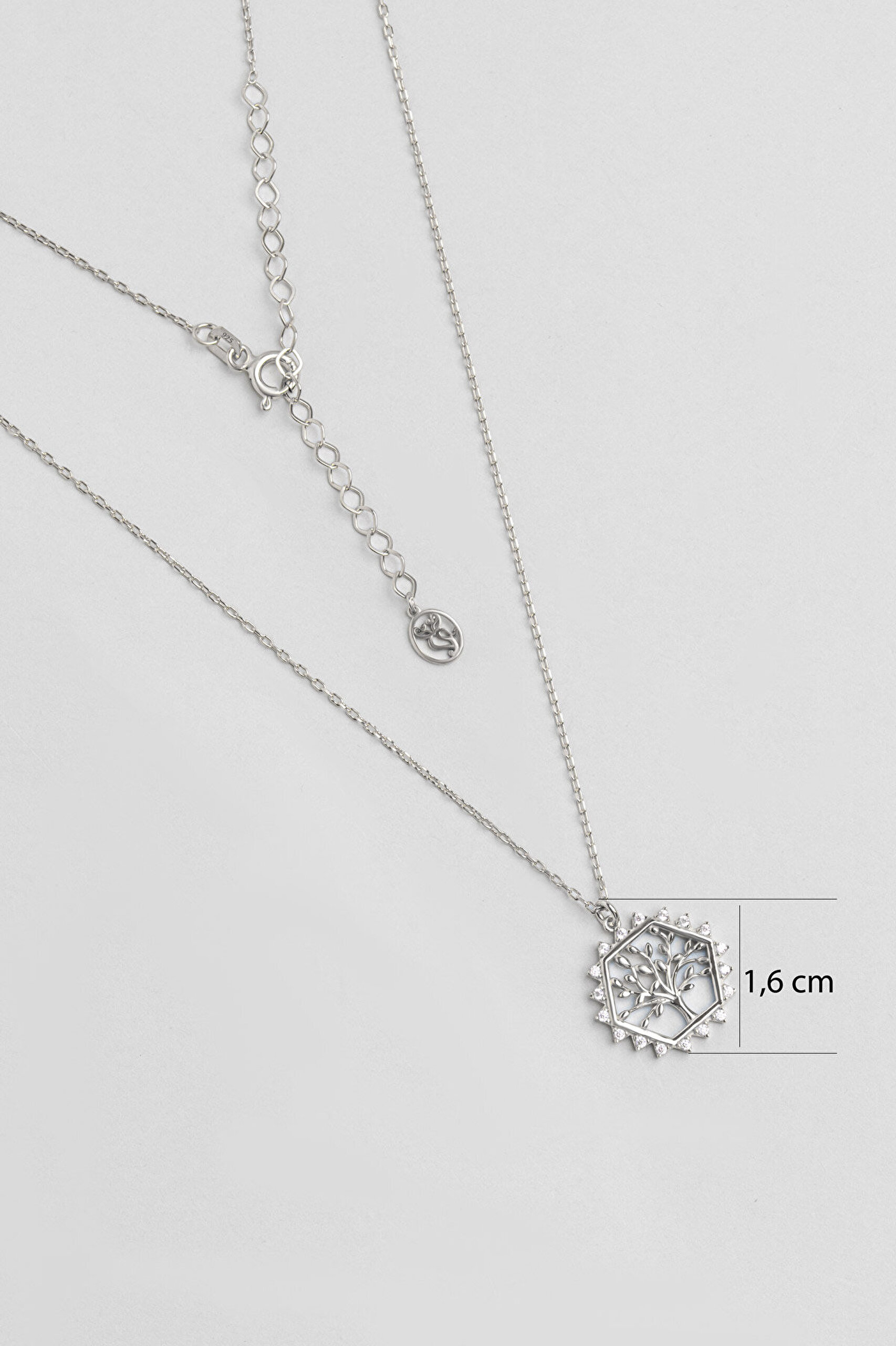 Zirkon Taşlı 18 Ayar Beyaz Altın Kaplama 45 Cm Gümüş Hayat Ağacı Kolye - 2