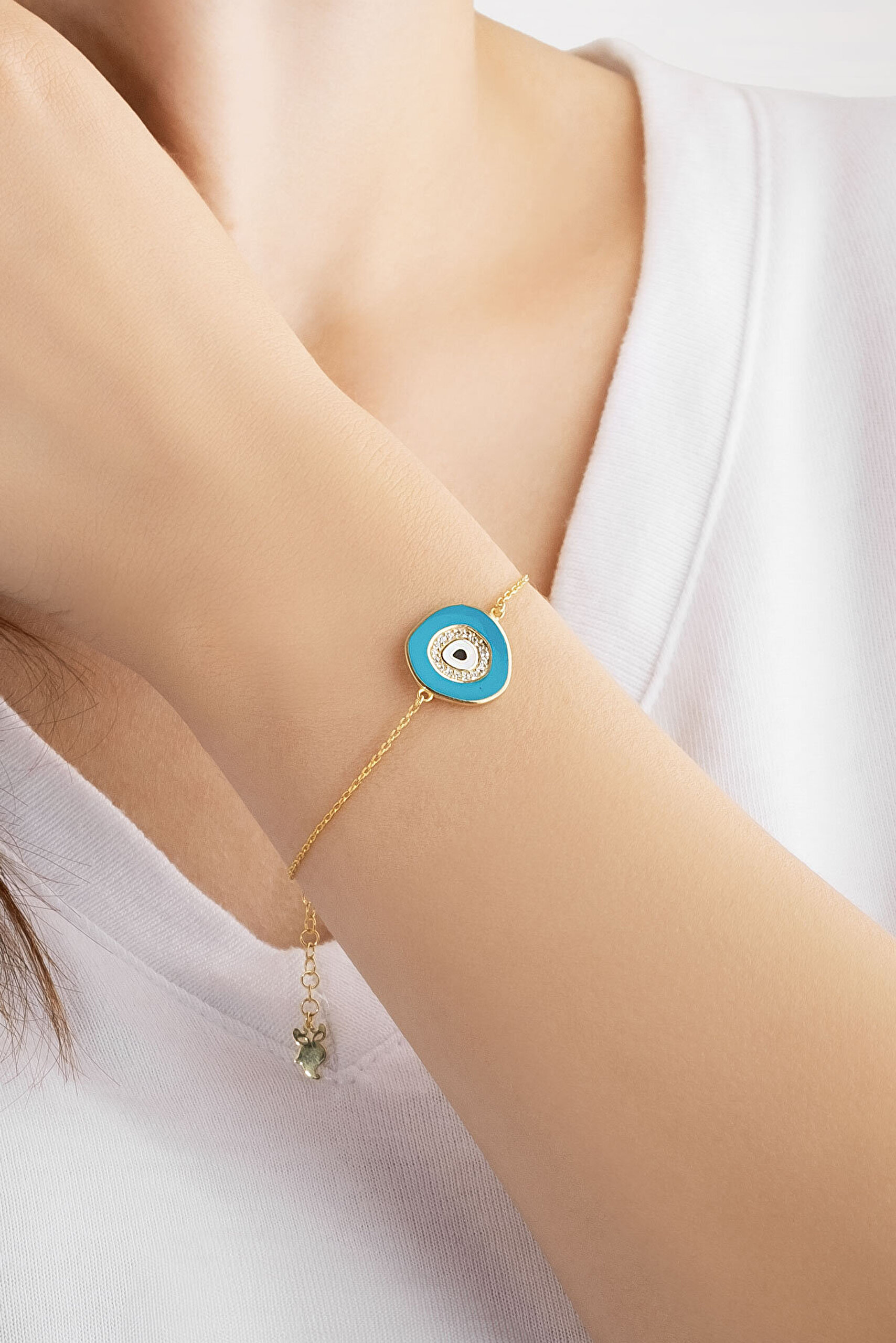 Horus'un Gözü 18 Ayar Sarı Altın Kaplama 19 Cm Gümüş Minimal Bileklik - 3