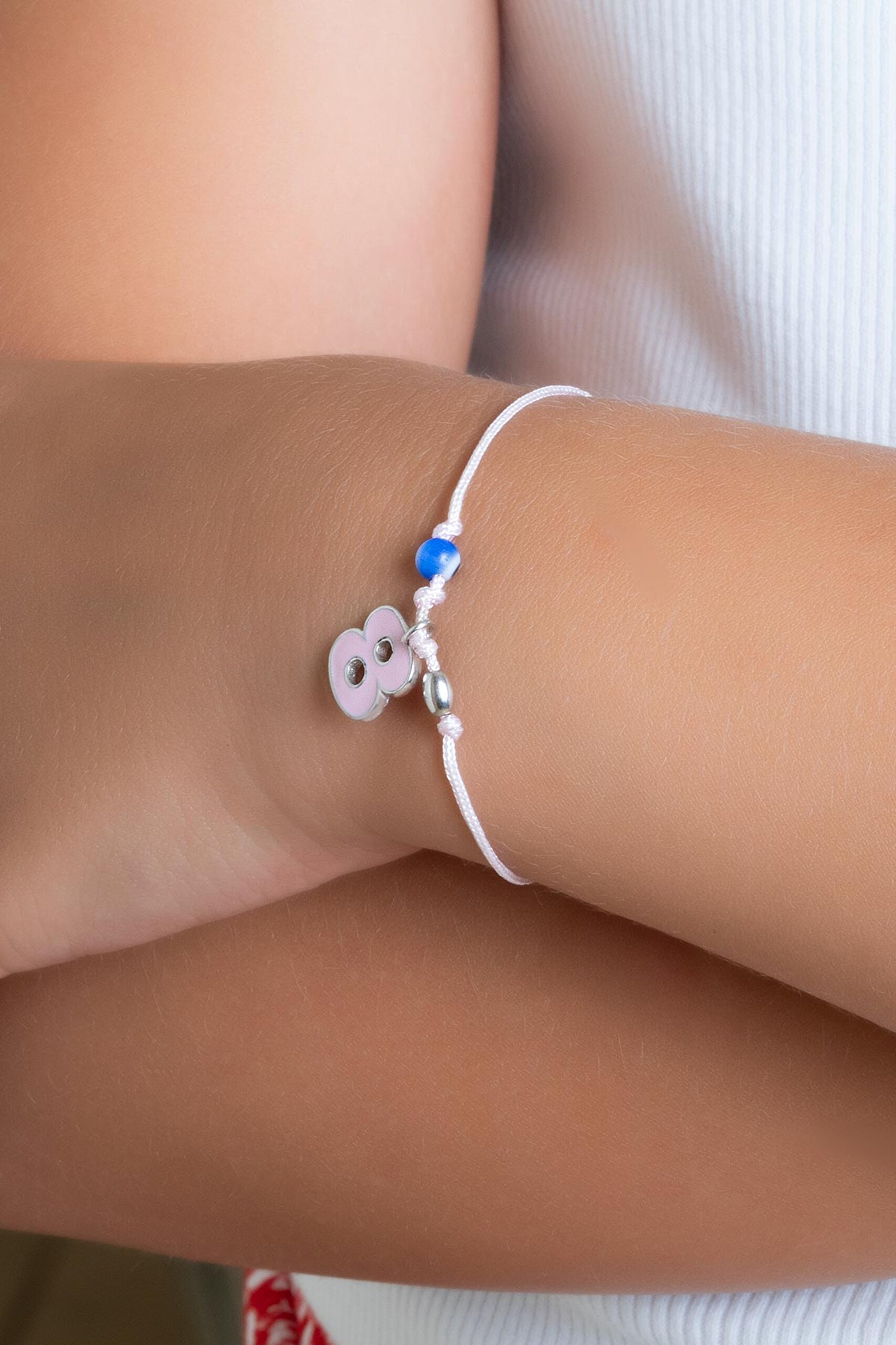 ⁠ 8 Sayısı İkonlu 18 Ayar Beyaz Altın Kaplama Ayarlanabilir İpli Bileklik_1}