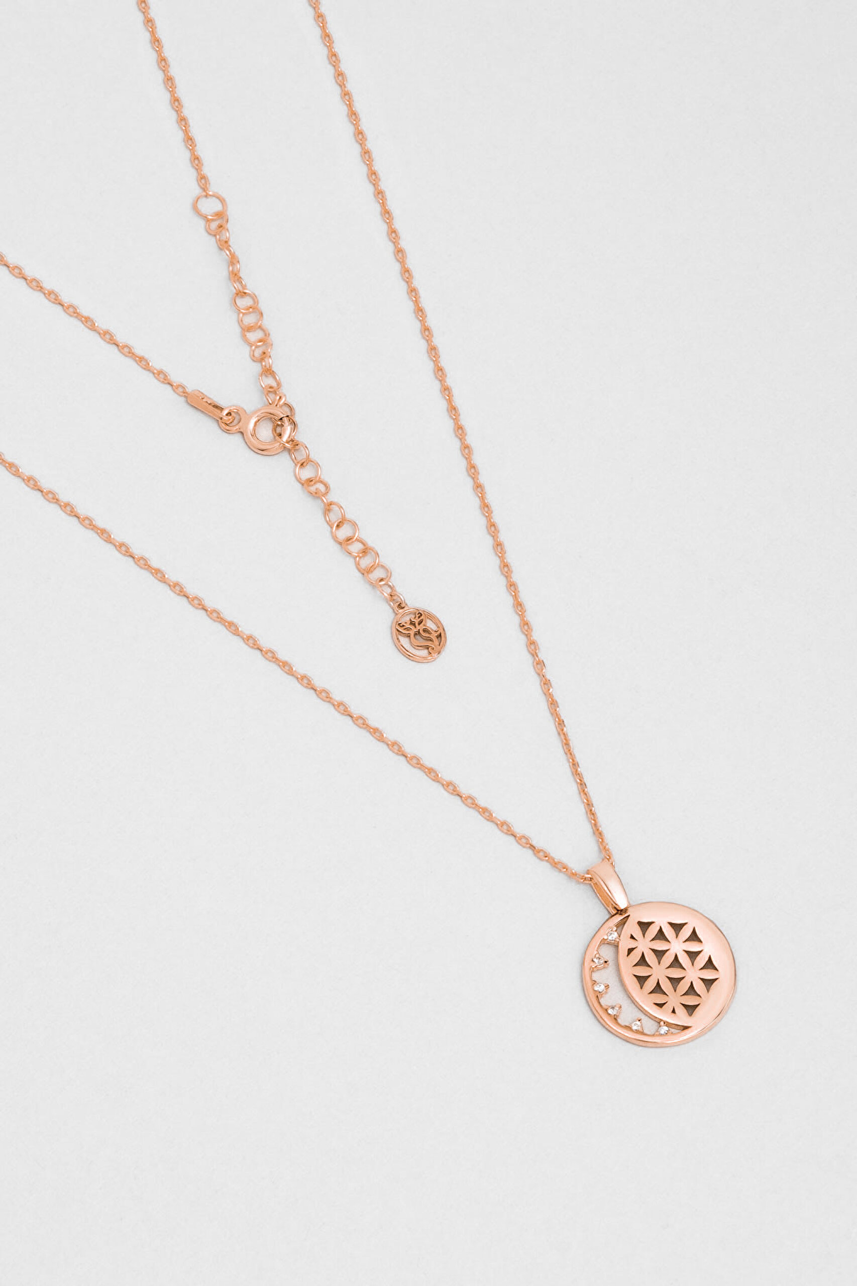 ⁠ Yaşam Çiçeği 18 Ayar Rose Altın Kaplama 45 Cm Gümüş Minimal Kolye_0}