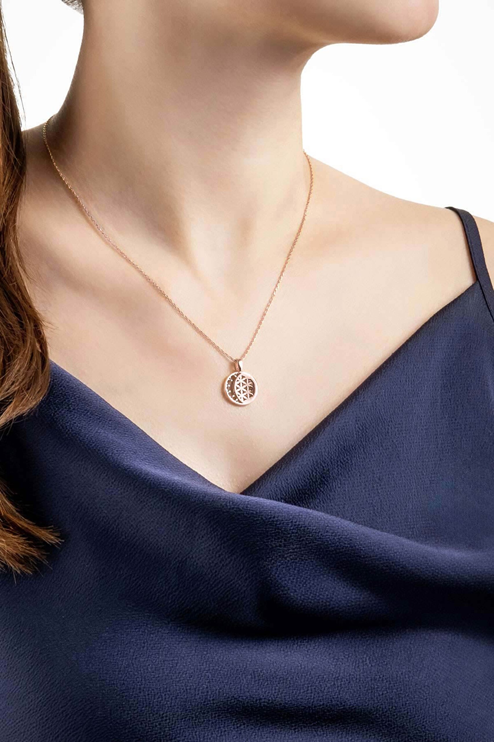 ⁠ Yaşam Çiçeği 18 Ayar Rose Altın Kaplama 45 Cm Gümüş Minimal Kolye_3}