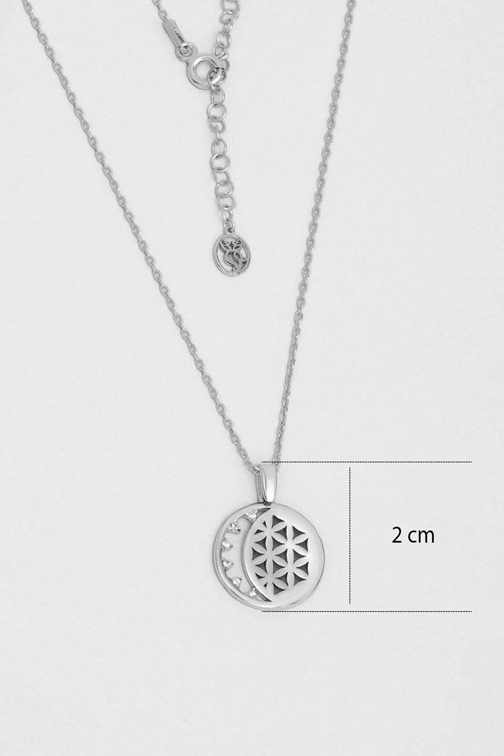 ⁠ Yaşam Çiçeği 18 Ayar Beyaz Altın Kaplama 45 Cm Gümüş Minimal Kolye_2}