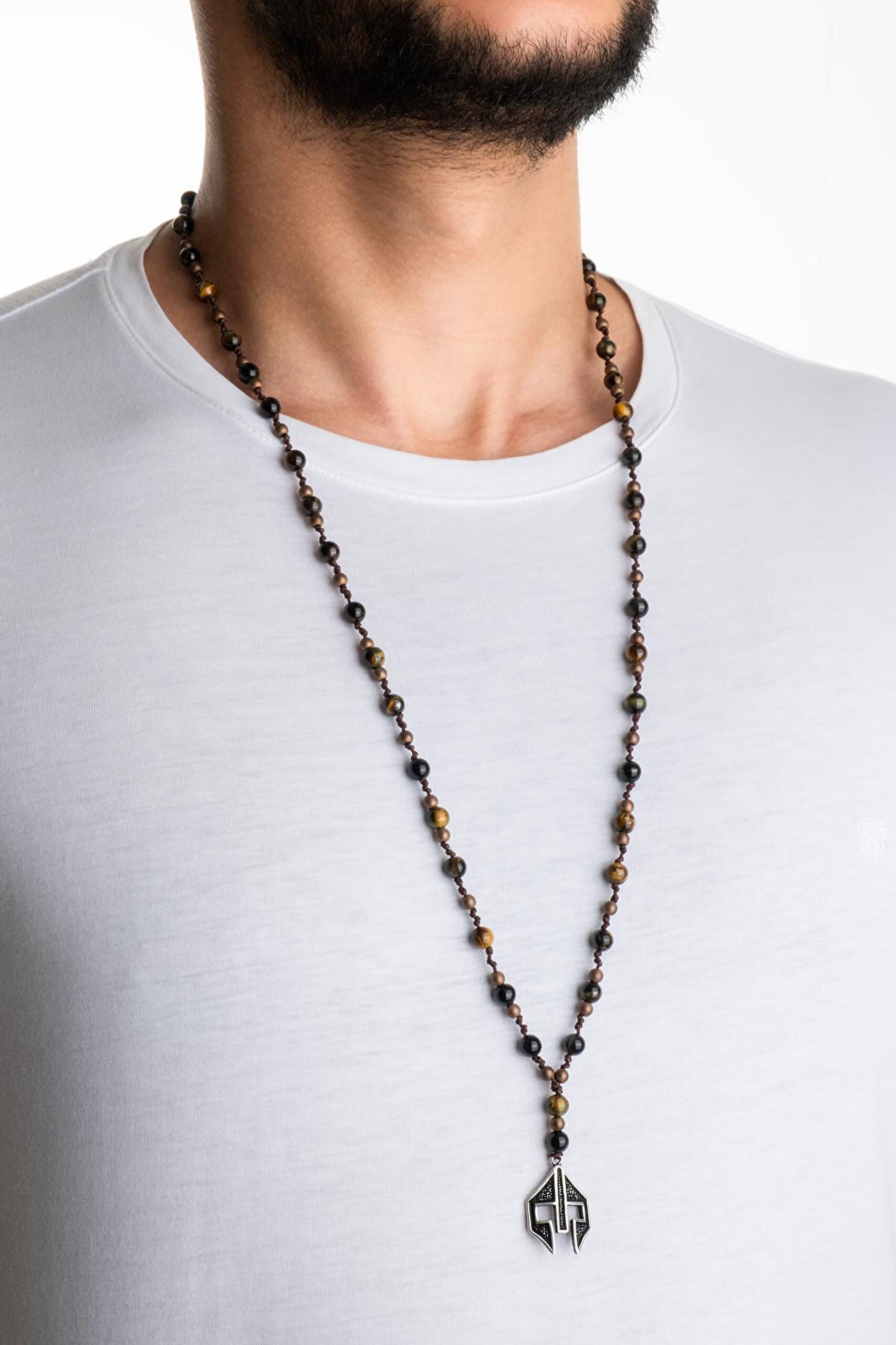 Kaplan Gözü Ve Hematit Taşlı 82 Cm Gümüş Pusula Erkek Kolye - 3