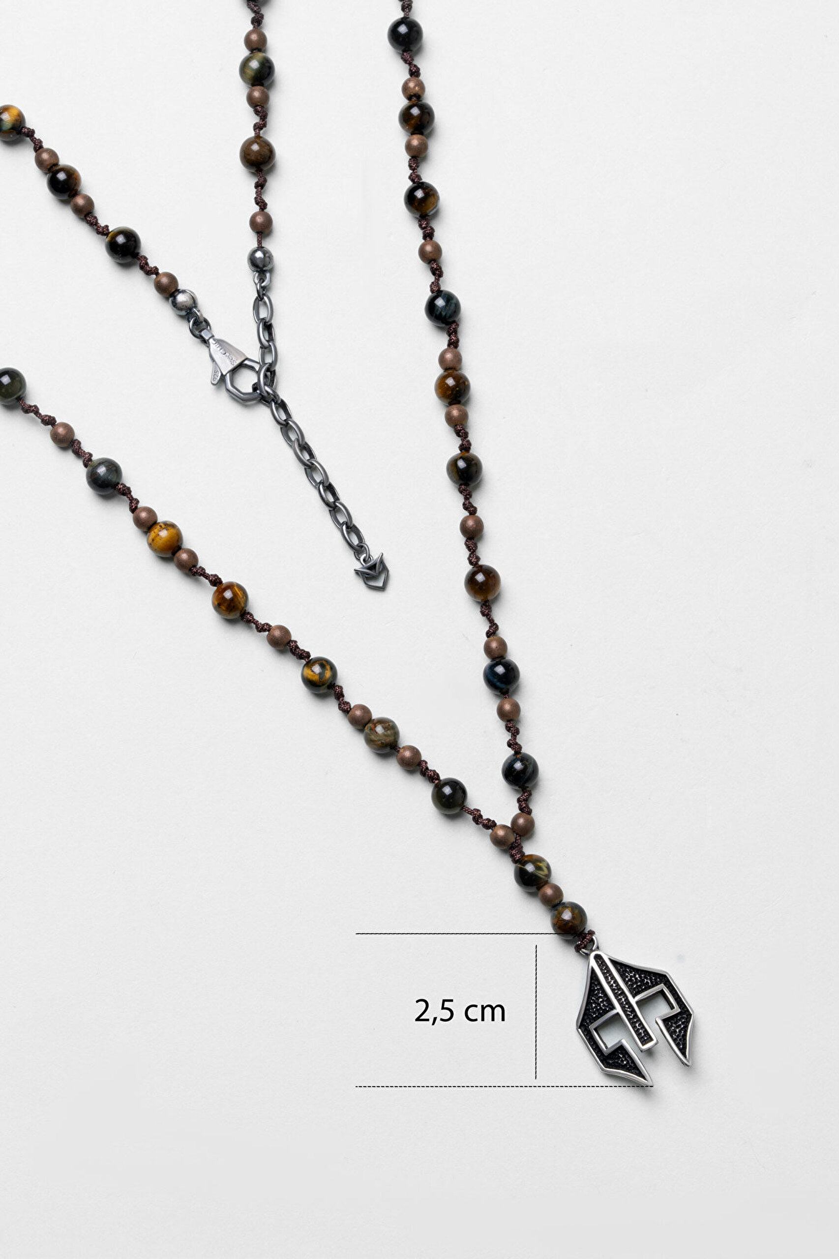 Kaplan Gözü Ve Hematit Taşlı 82 Cm Gümüş Pusula Erkek Kolye - 2