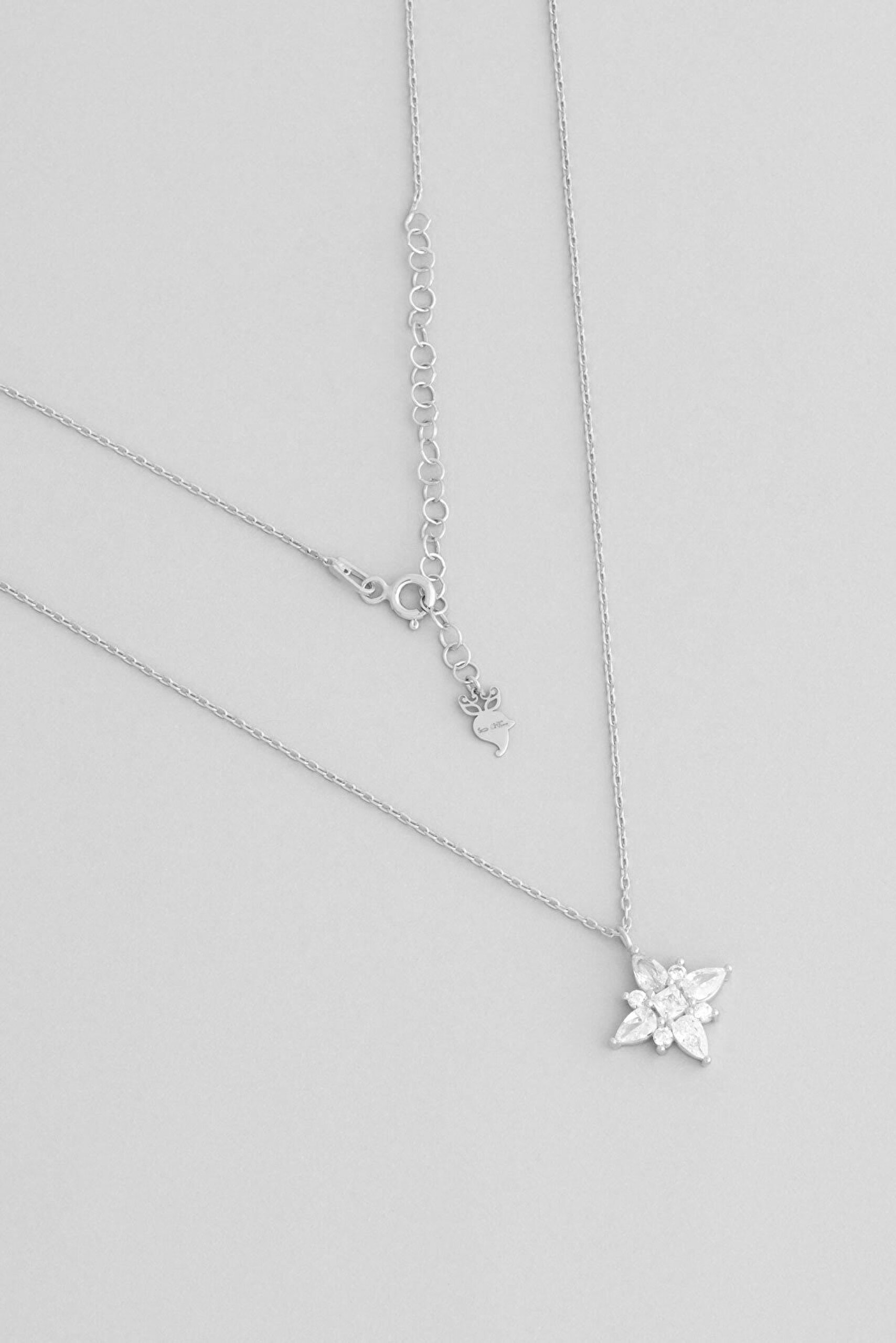 Yasemin Çiçeği 18 Ayar Beyaz Altın Kaplama 45 Cm Gümüş Kolye - 0