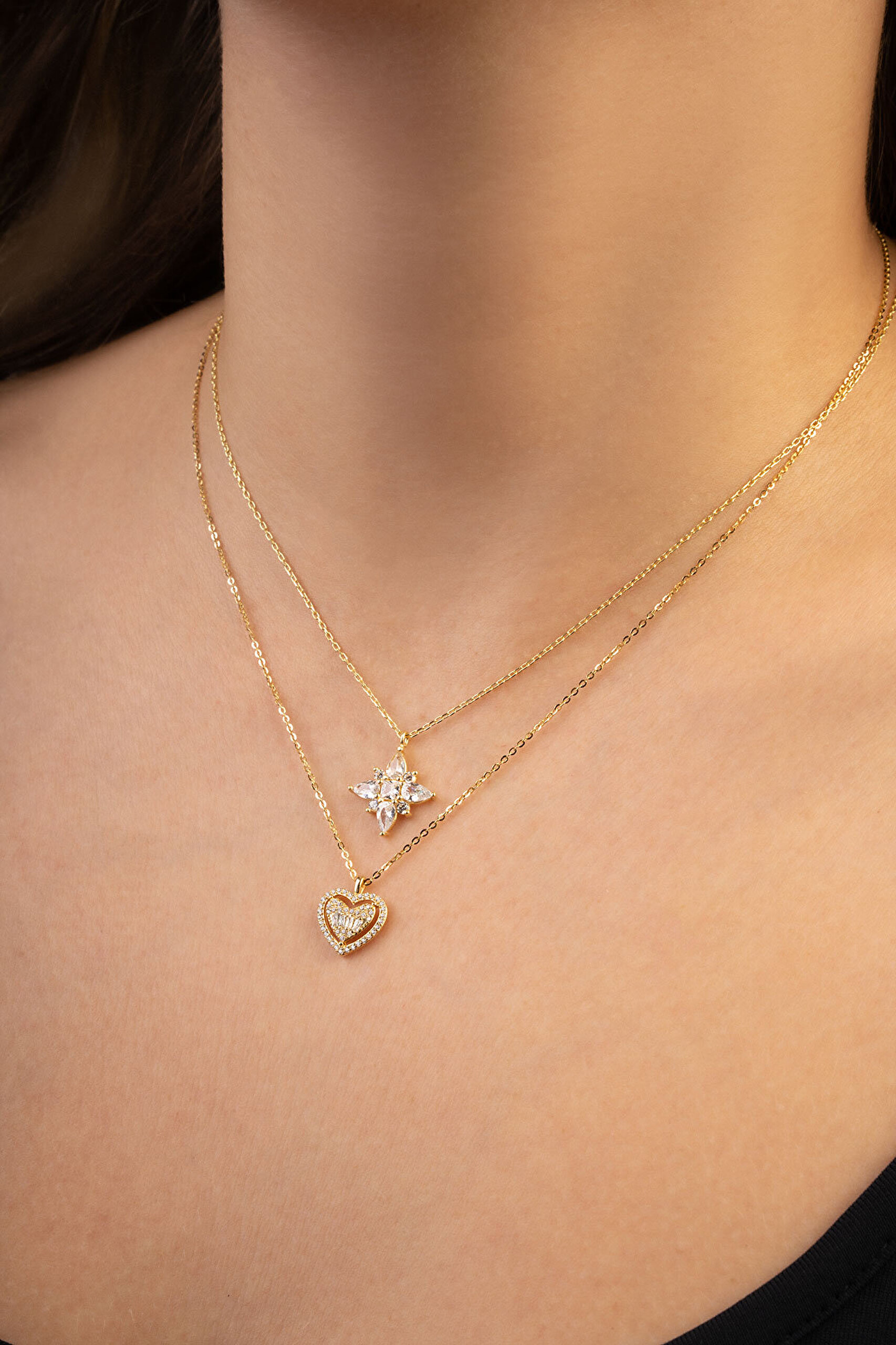 Yasemin Çiçeği 18 Ayar Beyaz Altın Kaplama 45 Cm Gümüş Kolye - 1