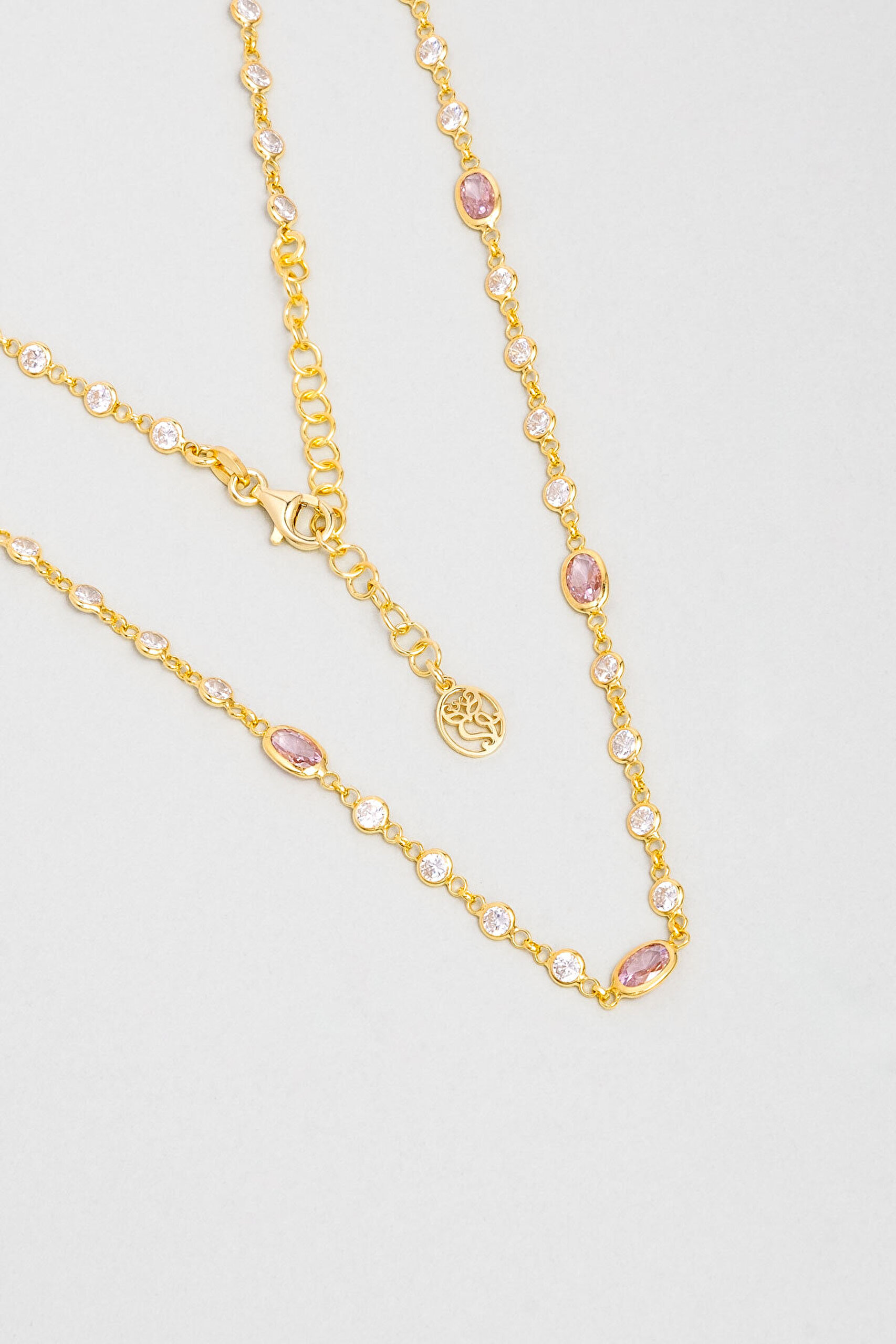 Minimal Pembe 18 Ayar Sarı Altın Kaplama 45 Cm Gümüş Kolye - 0