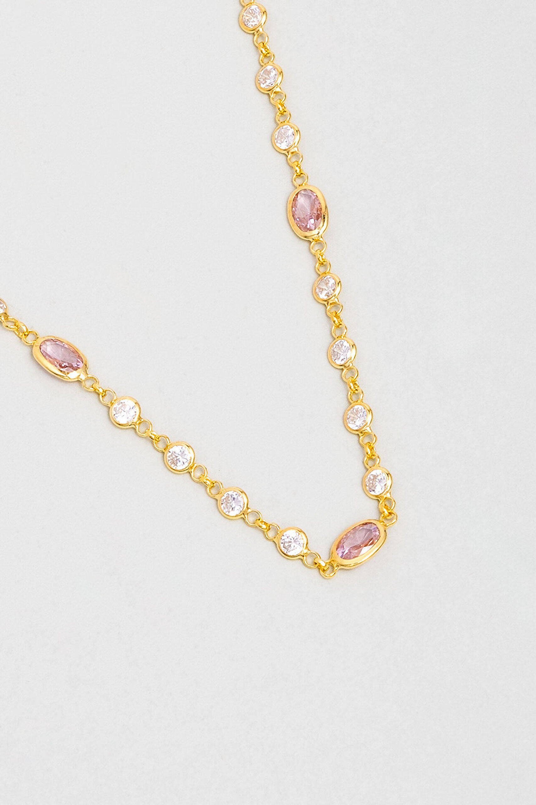 Minimal Pembe 18 Ayar Sarı Altın Kaplama 45 Cm Gümüş Kolye - 4