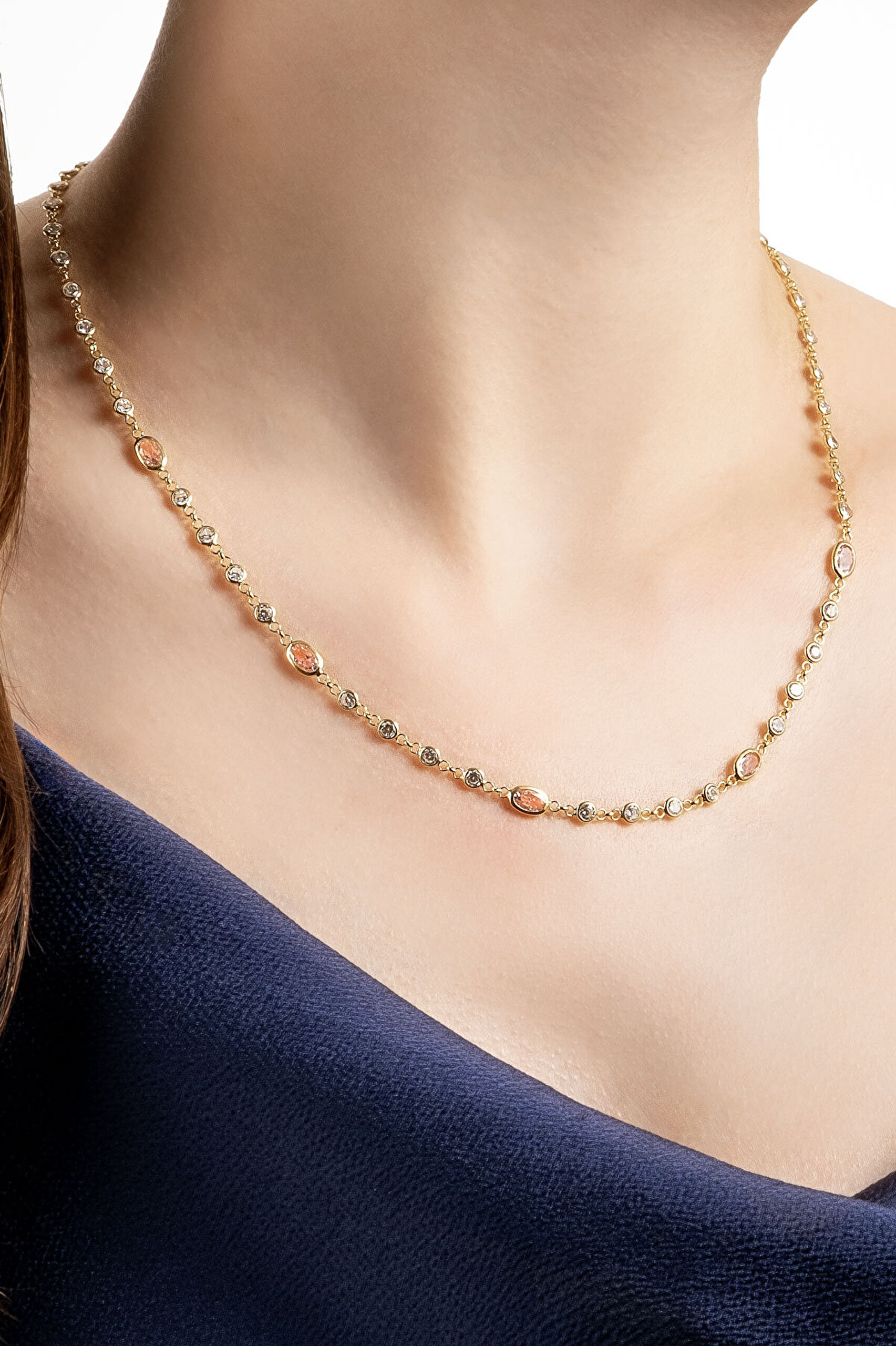 Minimal Pembe 18 Ayar Sarı Altın Kaplama 45 Cm Gümüş Kolye - 1