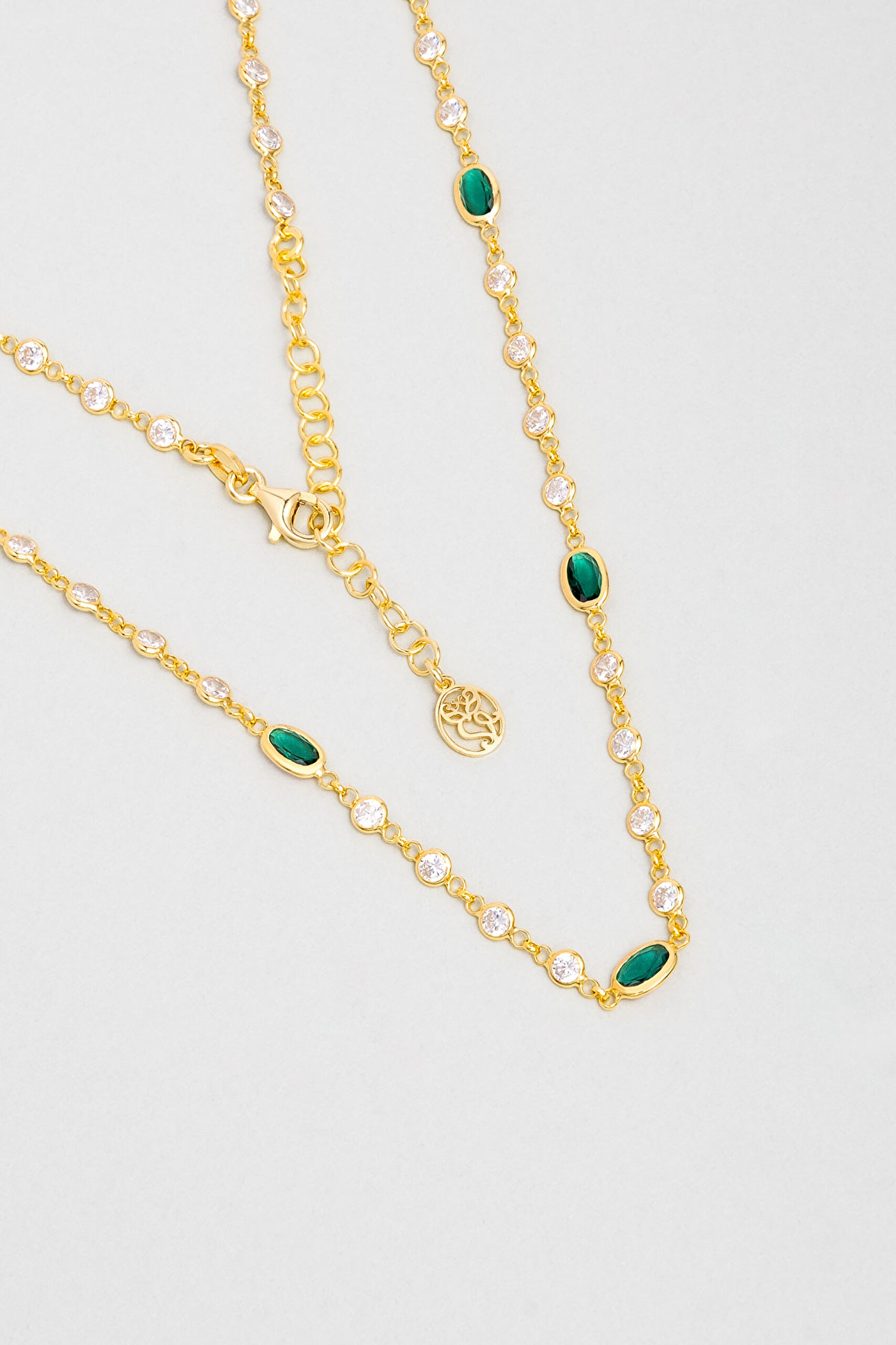 ⁠ Minimal Yeşil 18 Ayar Sarı Altın Kaplama 45 Cm Gümüş Kolye_0}