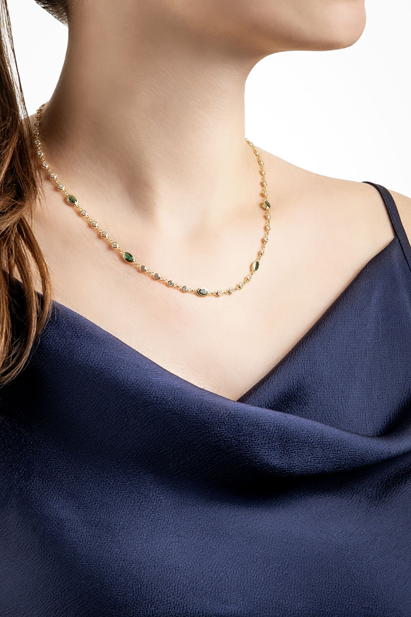 ⁠ Minimal Yeşil 18 Ayar Sarı Altın Kaplama 45 Cm Gümüş Kolye_3}