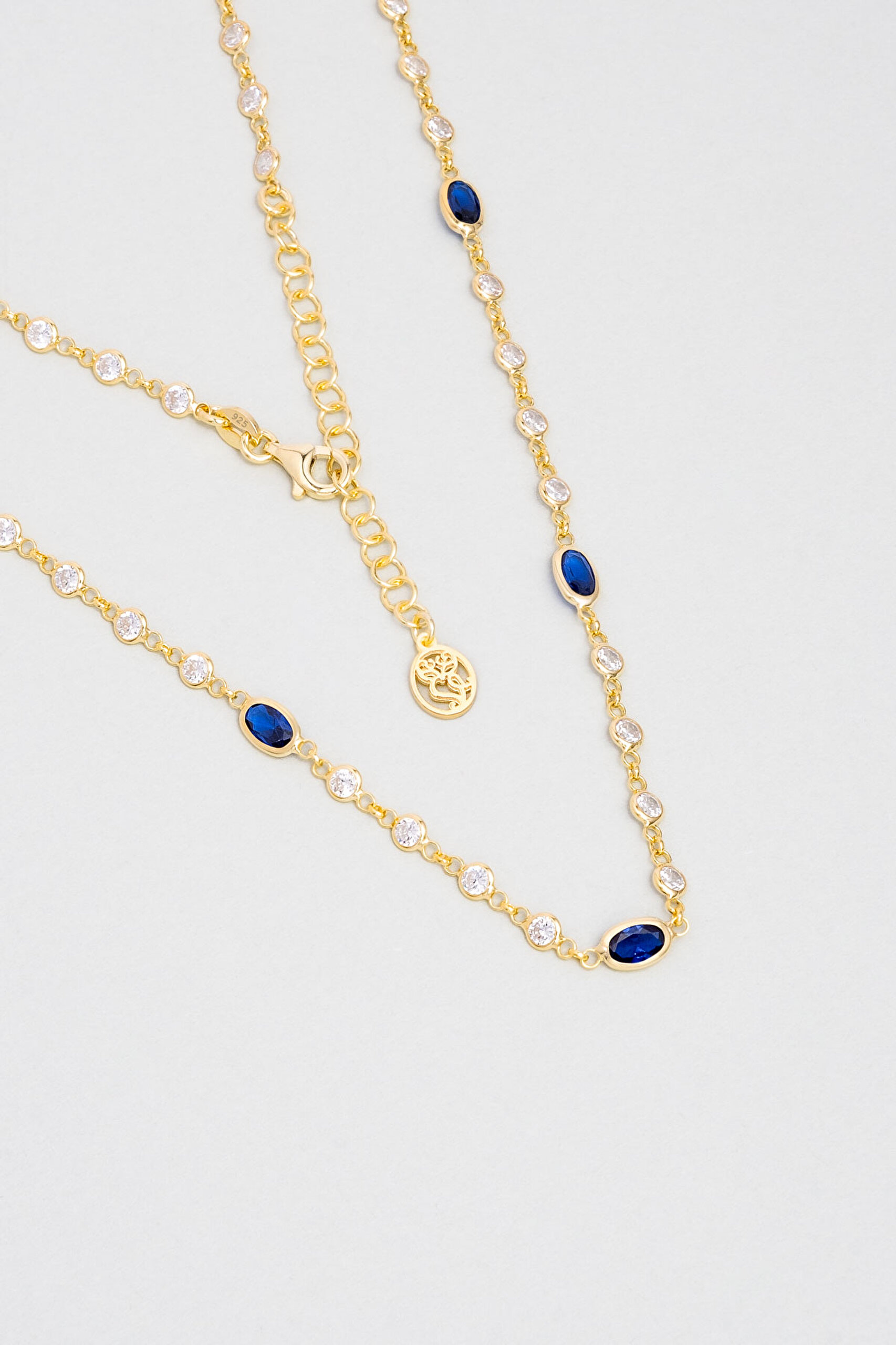 ⁠ Minimal Mavi 18 Ayar Sarı Altın Kaplama 45 Cm Gümüş Kolye_0}