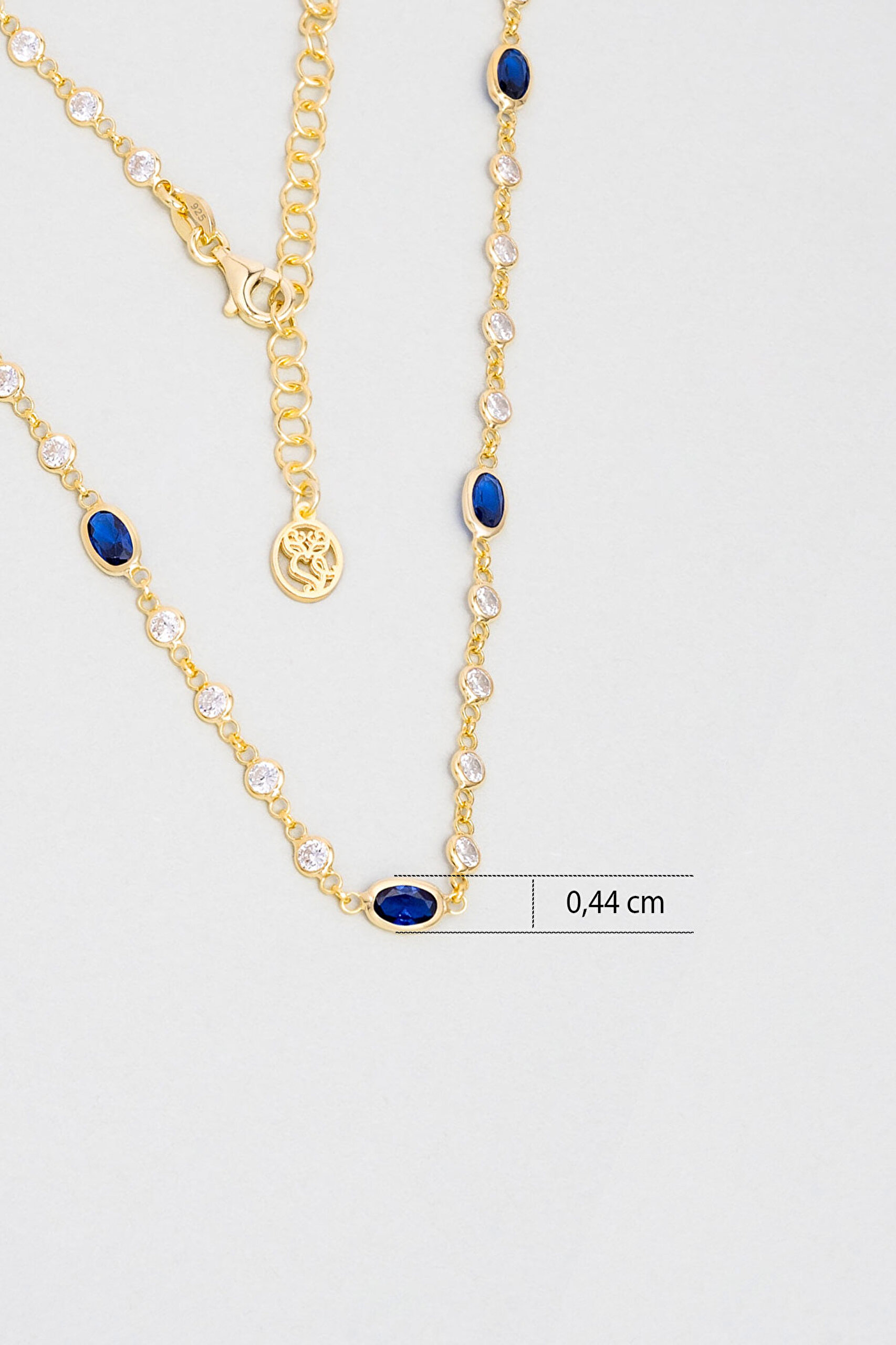 ⁠ Minimal Mavi 18 Ayar Sarı Altın Kaplama 45 Cm Gümüş Kolye_2}