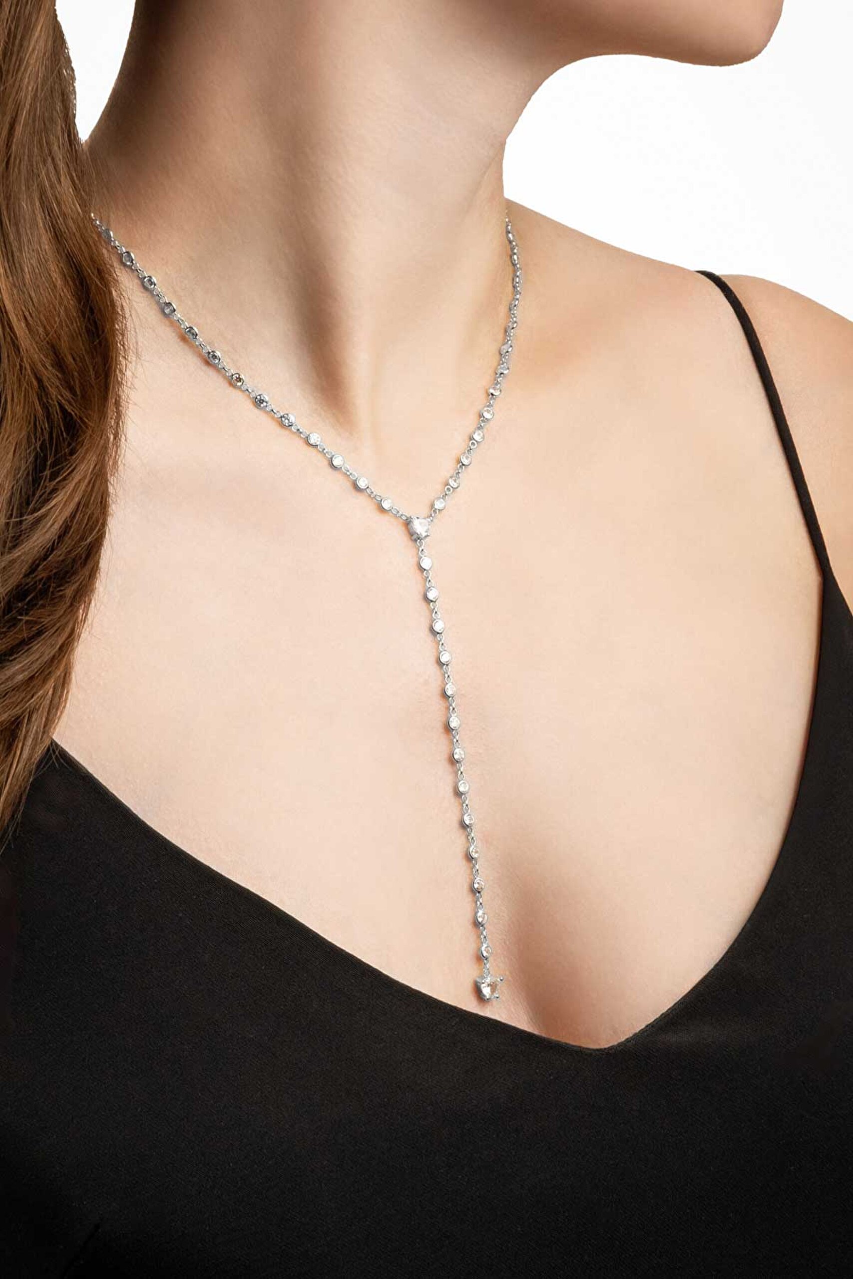 ⁠ Aşk Yolu 18 Ayar Beyaz Altın Kaplama 44 Cm Gümüş Y Kolye_0}