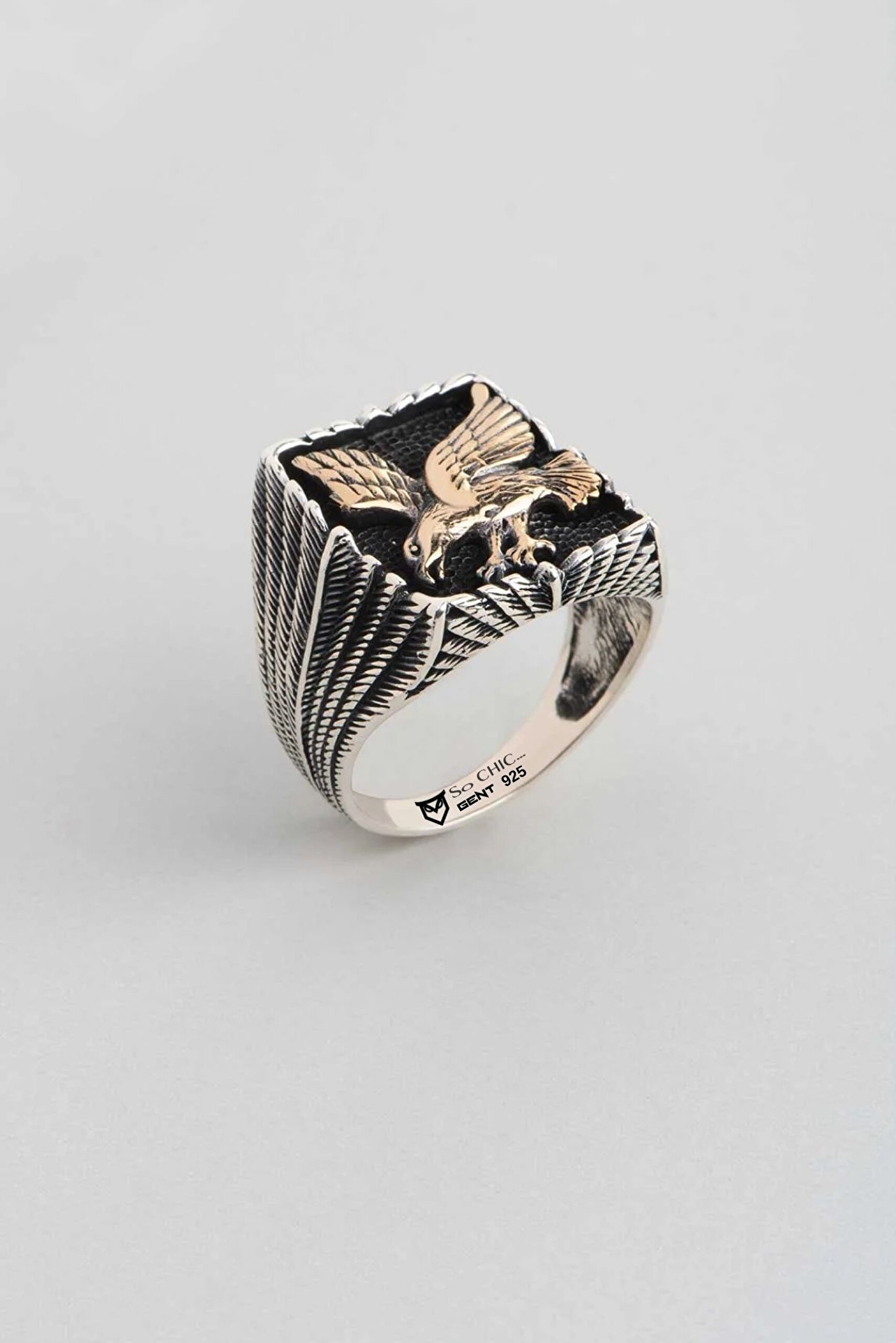 ⁠ Kartal Figürlü Gümüş Erkek Yüzük_0}