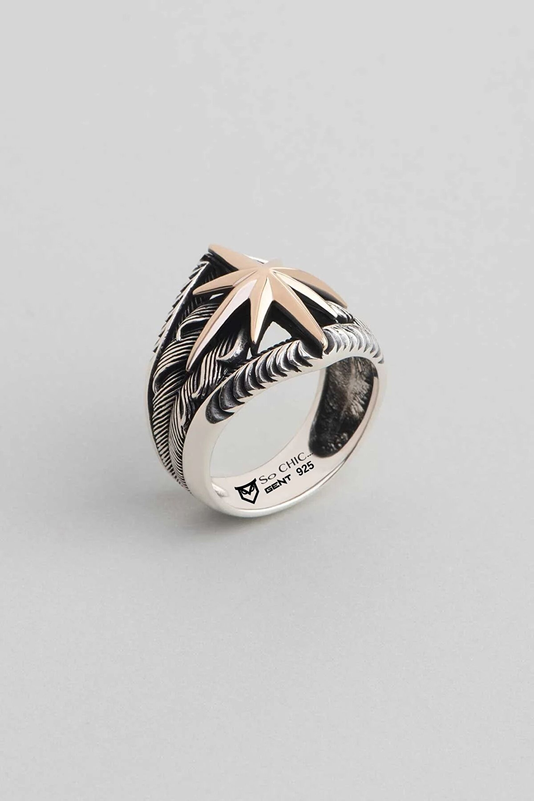 ⁠ Kuzey Yıldızı Gümüş Erkek Tasarım Yüzük_0}