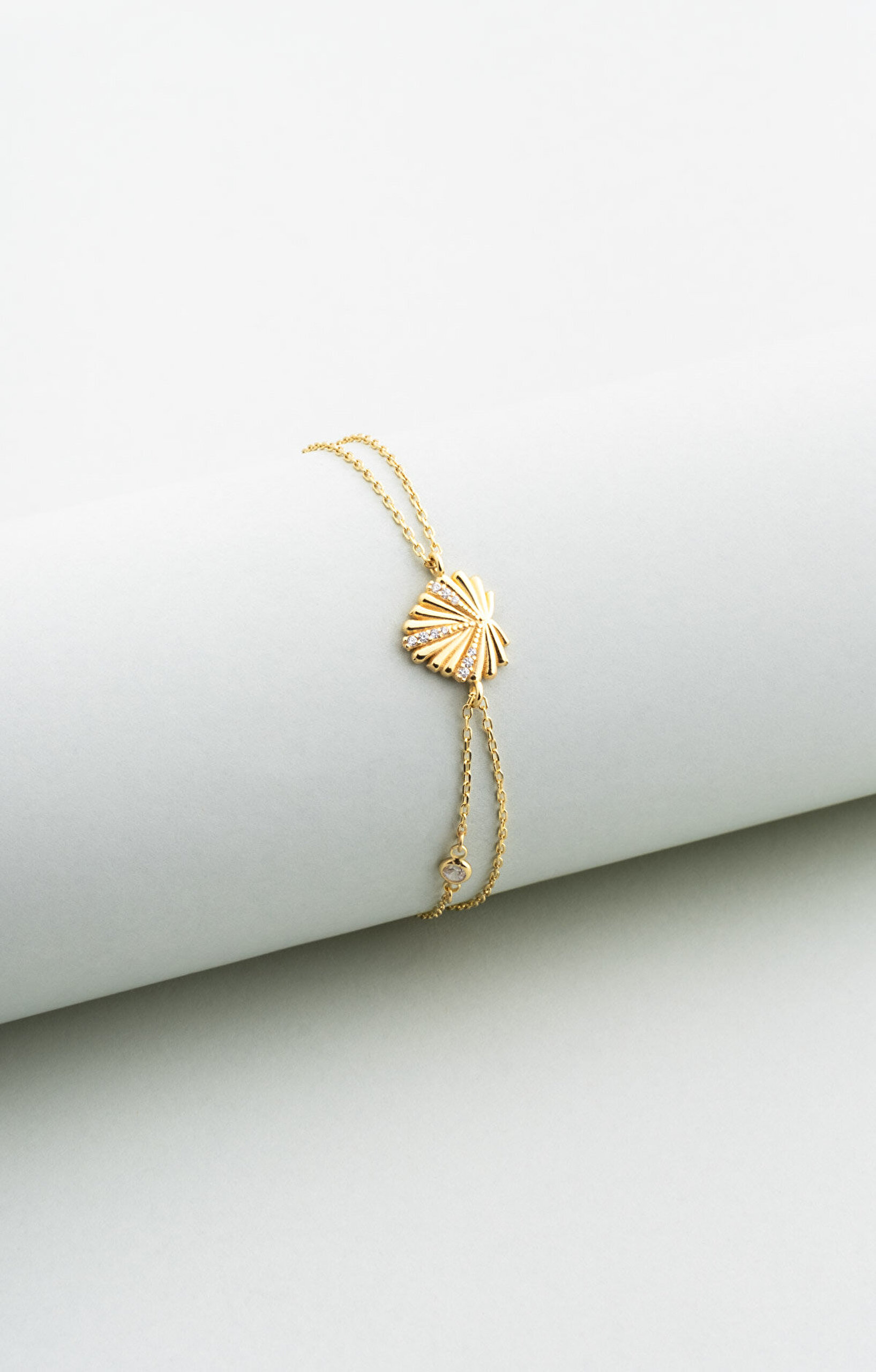 Deniz Kabuğu 18 Ayar Sarı Altın Kaplama 18 Cm Gümüş Minimal Bileklik - 0