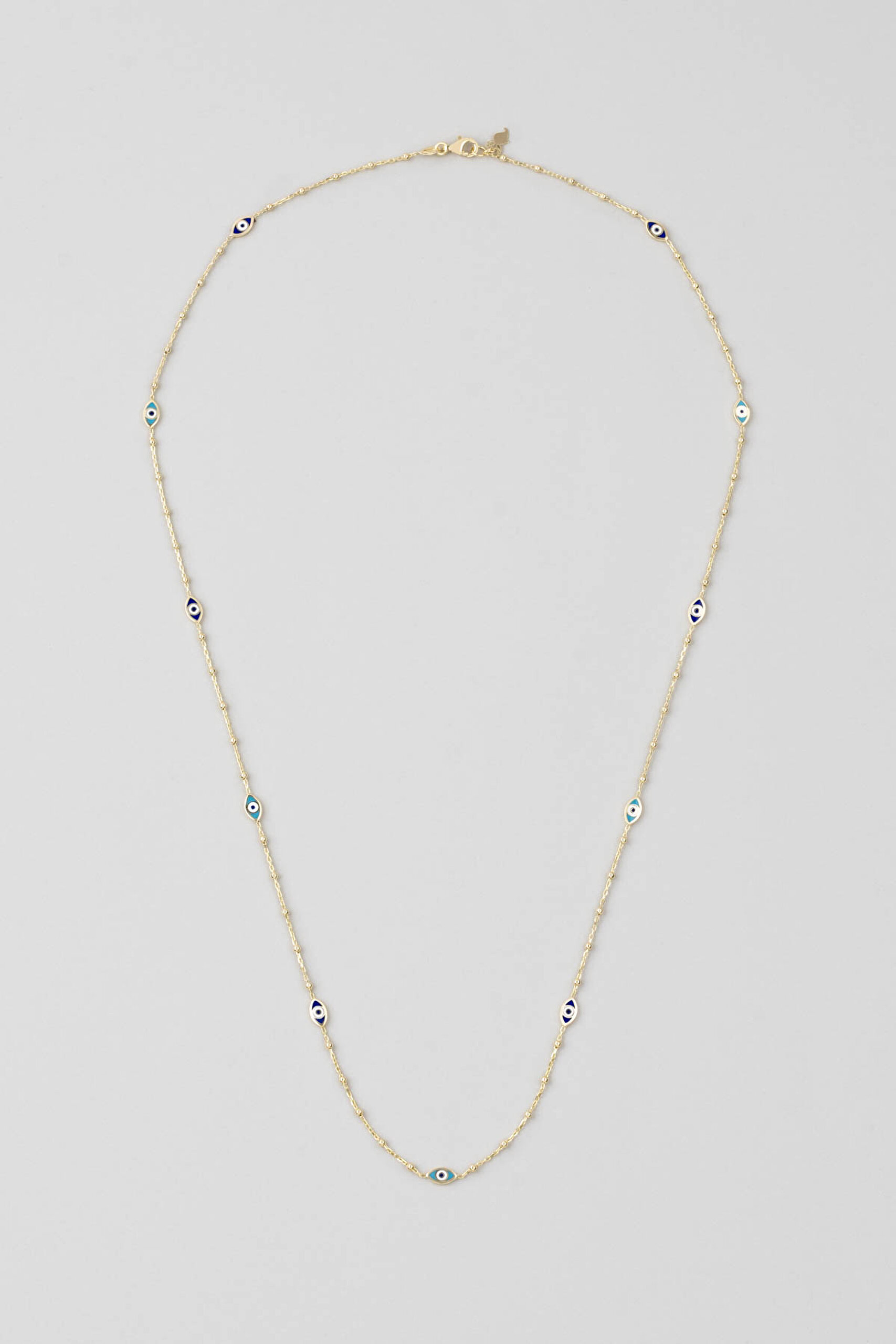 ⁠ Nazar Figürlü 18 Ayar Sarı Altın Kaplama 68 Cm Gümüş Minimal Kolye_1}