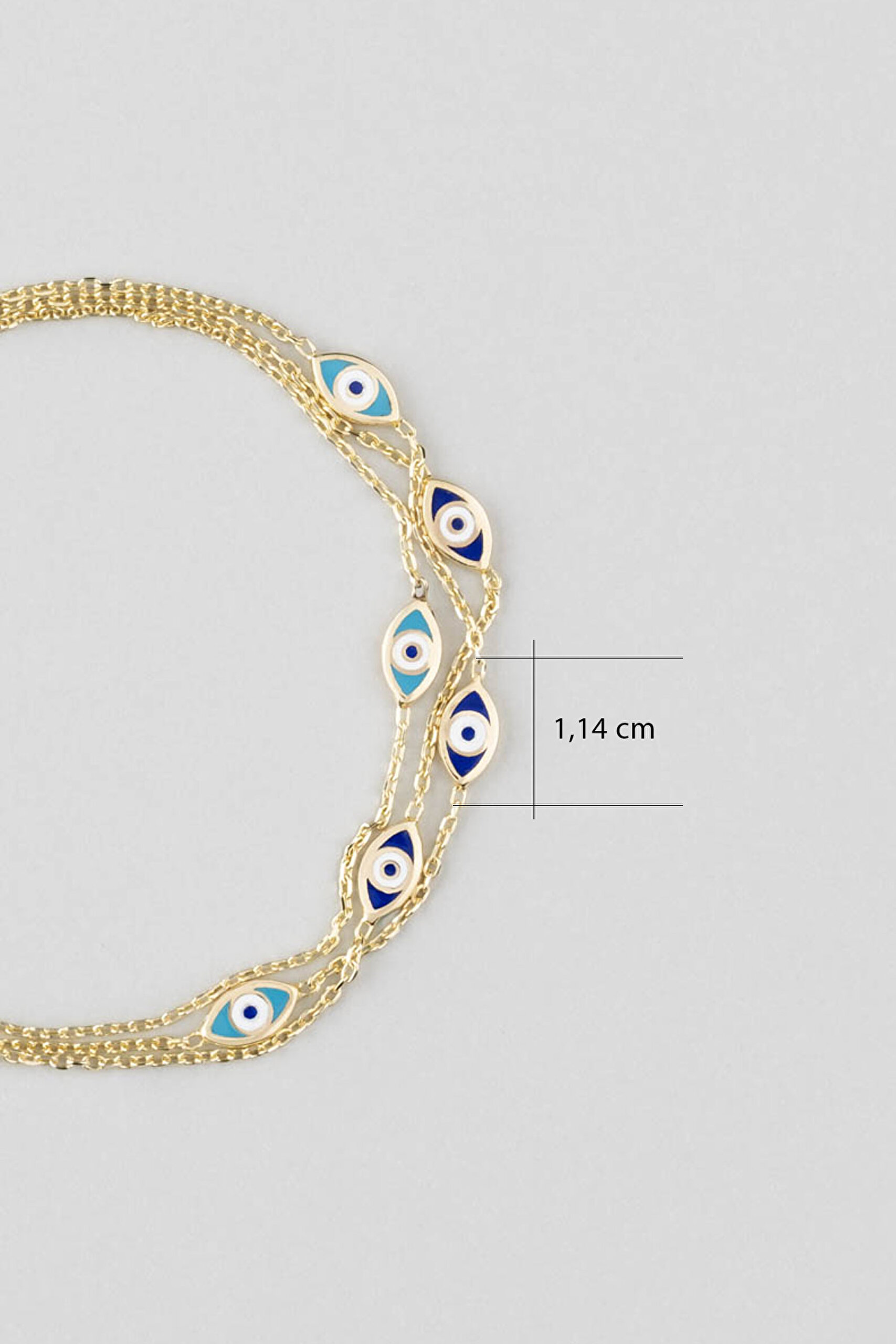 ⁠ Nazar Figürlü 18 Ayar Sarı Altın Kaplama 19 Cm Gümüş Bileklik_2}