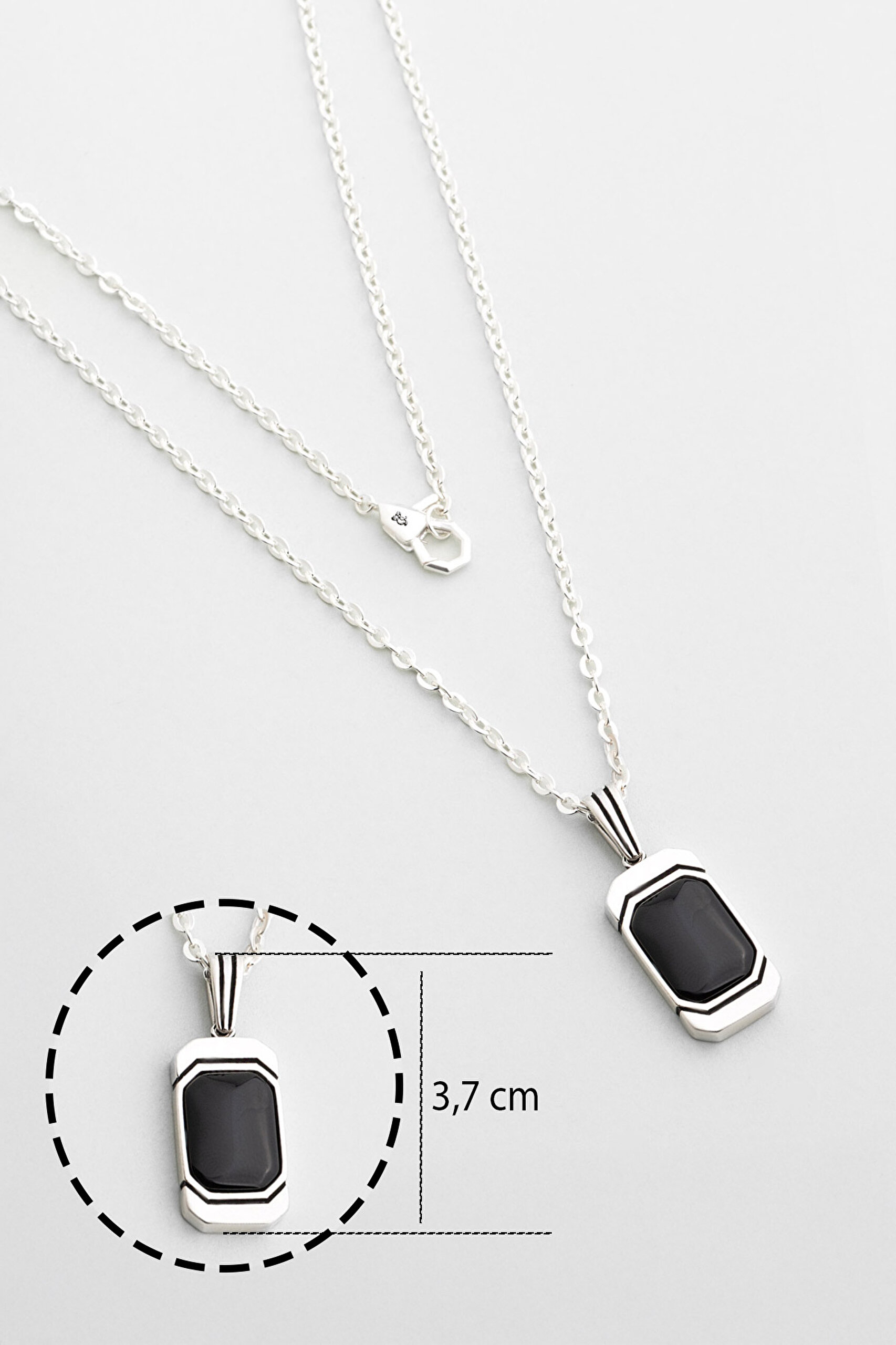 ⁠ Onix Taşlı Rodyum Kaplama 66 Cm Gümüş Erkek Kolye_2}
